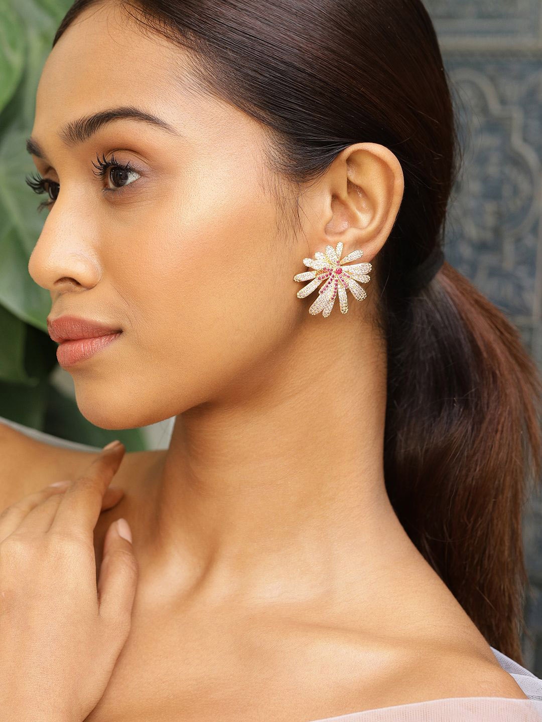 Rubans 18K Gold-Plated Pink, Red & White Cubic Zirconia Floral Glamorous Stud Earrings
Rubans 18K Gold-Plated Pink, Red & White Cubic Zirconia Floral Glamorous Stud Earrings