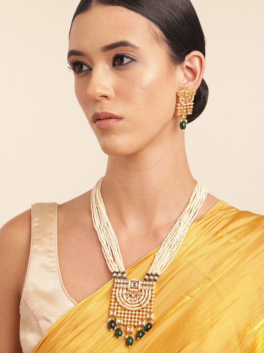 Anouk Gold Plated Kundan Studded Beaded Premium Layered Necklace & Earring Set, Green
Anouk Gold Plated Kundan Studded Beaded Premium Layered Necklace & Earring Set, Green