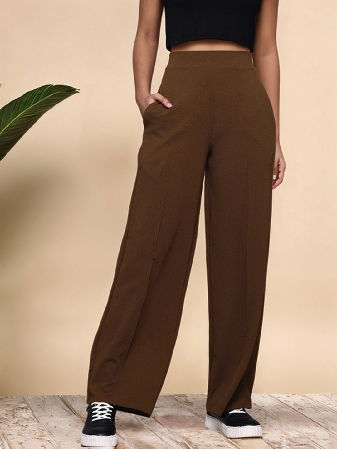 Mast & Harbour Women Regular Fit Smart High-Rise Wrinkle Free Trousers, Coffee brown
Mast & Harbour Women Regular Fit Smart High-Rise Wrinkle Free Trousers, Coffee brown