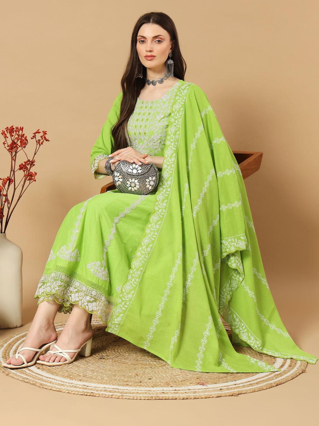 V.S.Creation Women Embroidered Regular Pure Cotton Kurta with Trousers & With Dupatta, Green
V.S.Creation Women Embroidered Regular Pure Cotton Kurta with Trousers & With Dupatta, Green