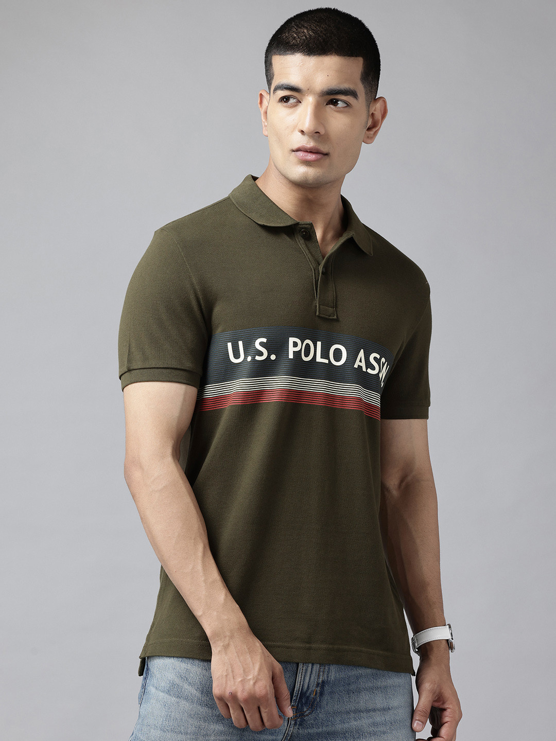U.S. Polo Assn. Denim Co. Men Brand Logo Printed Polo Collar Slim Fit Cotton T-shirt, Olive
U.S. Polo Assn. Denim Co. Men Brand Logo Printed Polo Collar Slim Fit Cotton T-shirt, Olive