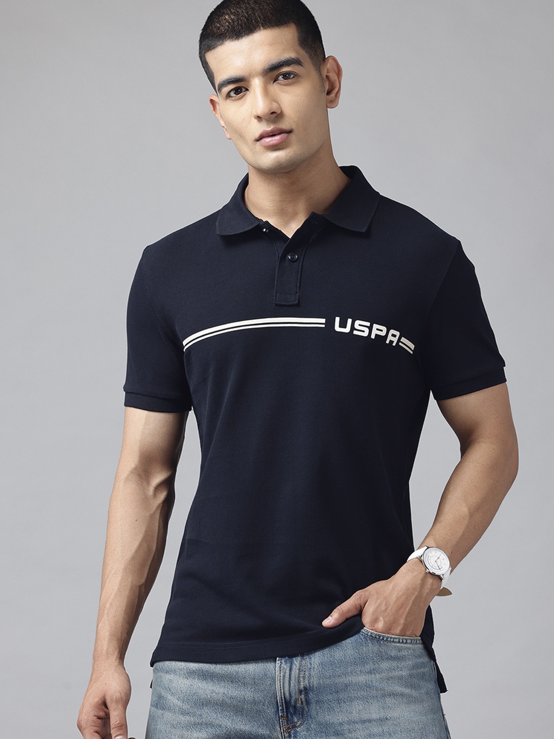 U.S. Polo Assn. Denim Co. Men Typography Printed Polo Collar Slim Fit Cotton T-shirt, Navy blue
U.S. Polo Assn. Denim Co. Men Typography Printed Polo Collar Slim Fit Cotton T-shirt, Navy blue