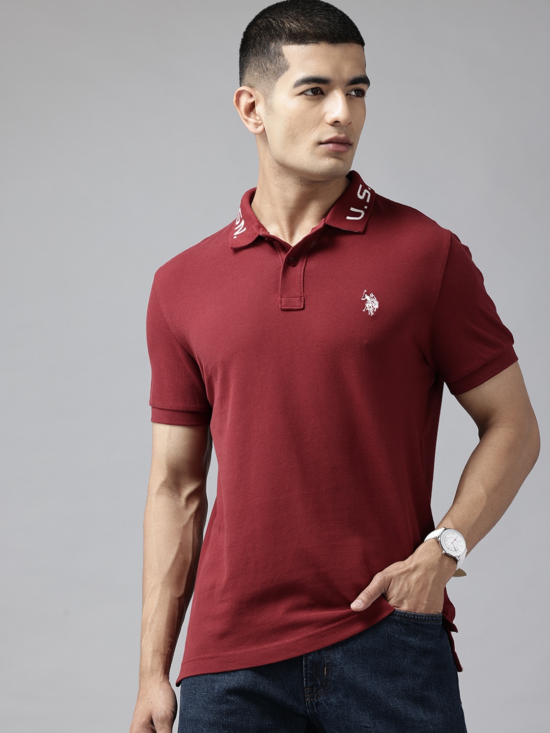 U.S. Polo Assn. Denim Co. Men Brand Logo Printed Polo Collar Slim Fit Cotton T-shirt, Maroon
U.S. Polo Assn. Denim Co. Men Brand Logo Printed Polo Collar Slim Fit Cotton T-shirt, Maroon