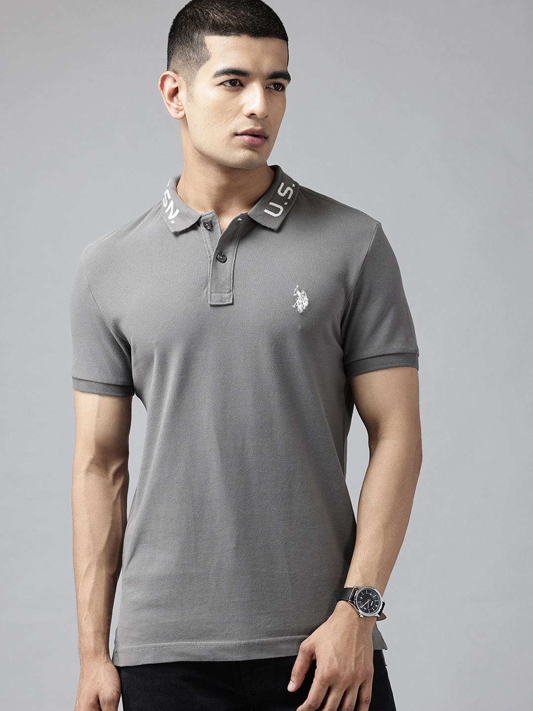 U.S. Polo Assn. Denim Co. Men Brand Logo Printed Polo Collar Slim Fit Cotton T-shirt, Grey
U.S. Polo Assn. Denim Co. Men Brand Logo Printed Polo Collar Slim Fit Cotton T-shirt, Grey