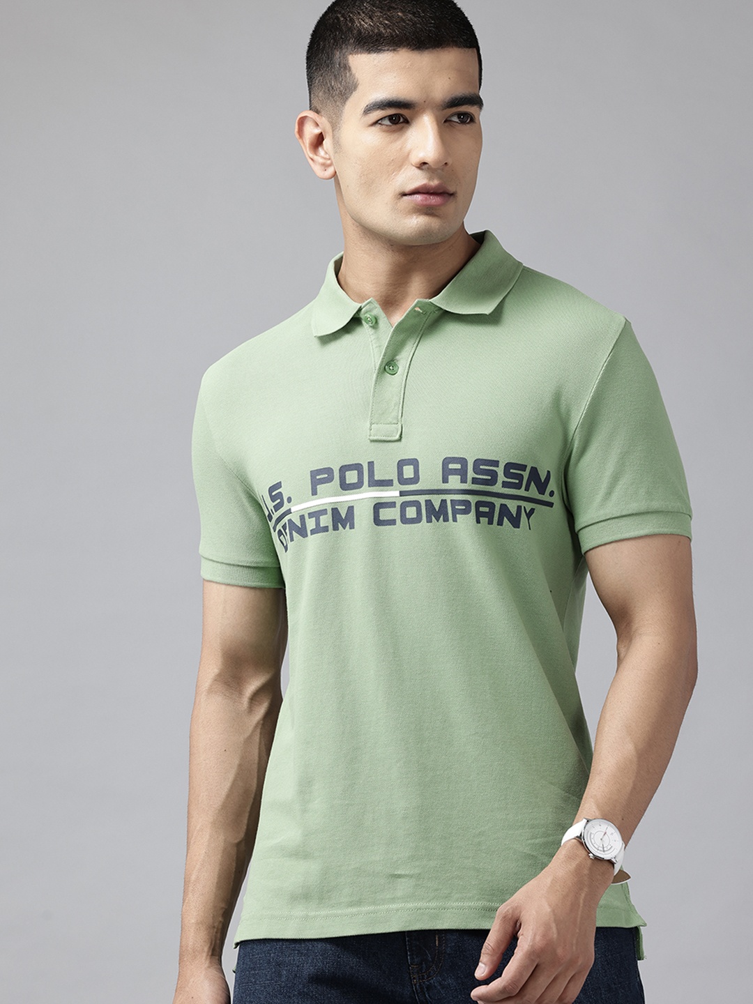 U.S. Polo Assn. Denim Co. Men Brand Logo Printed Polo Collar Slim Fit Cotton T-shirt, Green
U.S. Polo Assn. Denim Co. Men Brand Logo Printed Polo Collar Slim Fit Cotton T-shirt, Green
