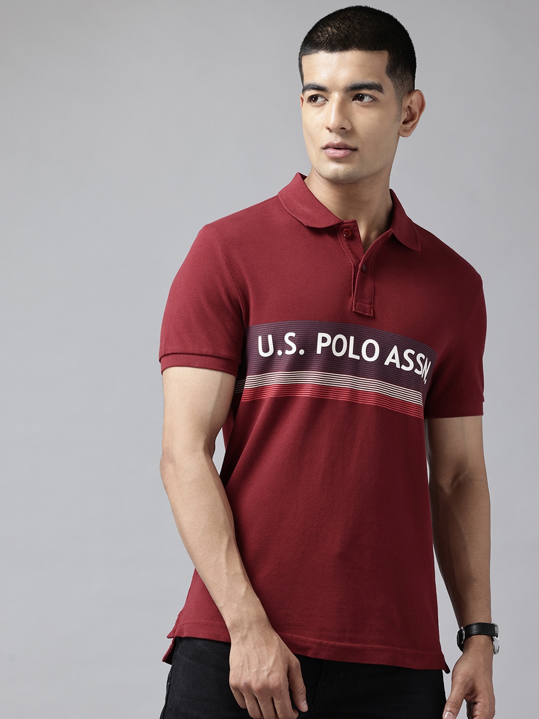U.S. Polo Assn. Denim Co. Men Brand Logo Printed Polo Collar Slim Fit Cotton T-shirt, Maroon
U.S. Polo Assn. Denim Co. Men Brand Logo Printed Polo Collar Slim Fit Cotton T-shirt, Maroon