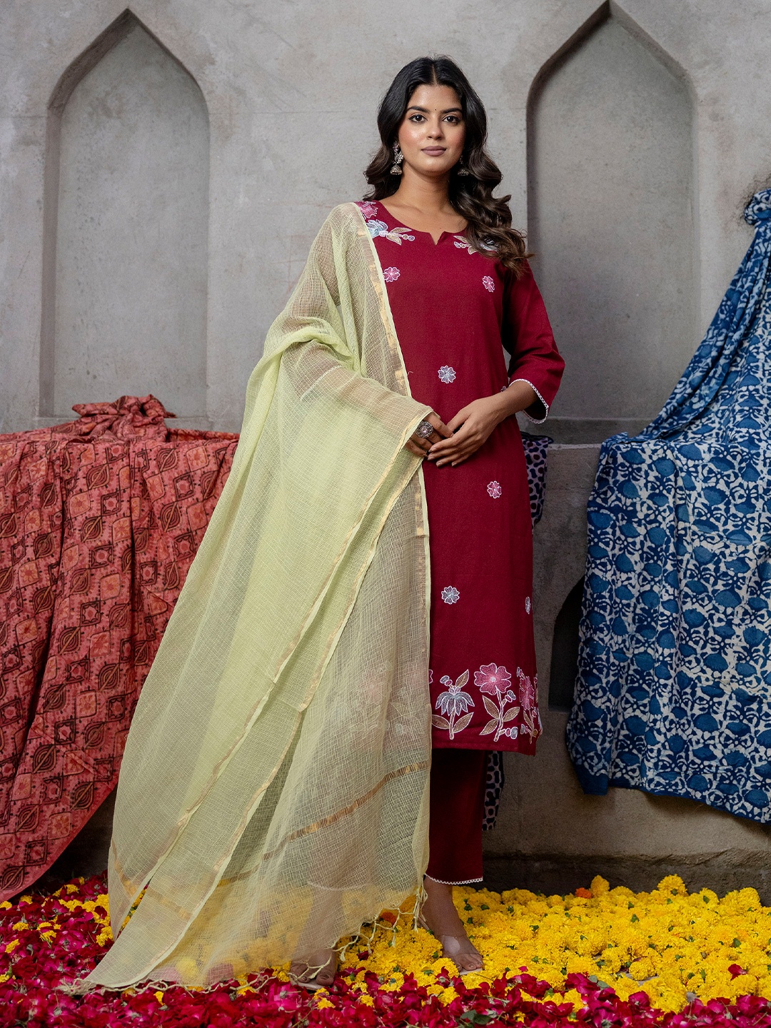DishaDakshin Floral Embroidered Thread Work Pure Cotton Straight Kurta & Trouser & Dupatta, Maroon
DishaDakshin Floral Embroidered Thread Work Pure Cotton Straight Kurta & Trouser & Dupatta, Maroon