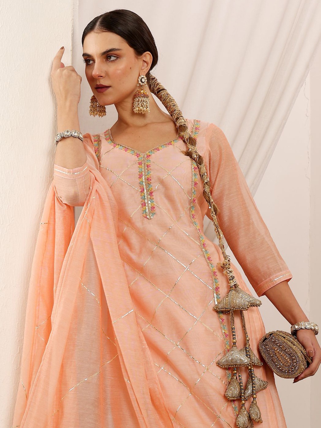 Lative Colours of Fashion Geometric Self Design Cotton Kurta With Palazzo & Dupatta, Peach
Lative Colours of Fashion Geometric Self Design Cotton Kurta With Palazzo & Dupatta, Peach