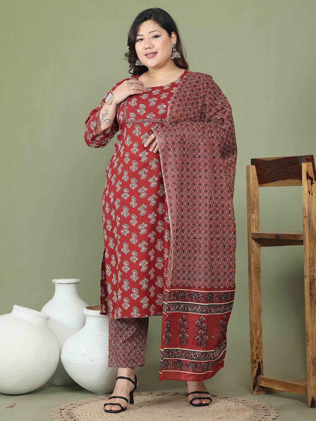 Roly Poly Plus Size Floral Printed Pure Cotton Anarkali Kurta With Trouser And Dupatta, Maroon
Roly Poly Plus Size Floral Printed Pure Cotton Anarkali Kurta With Trouser And Dupatta, Maroon