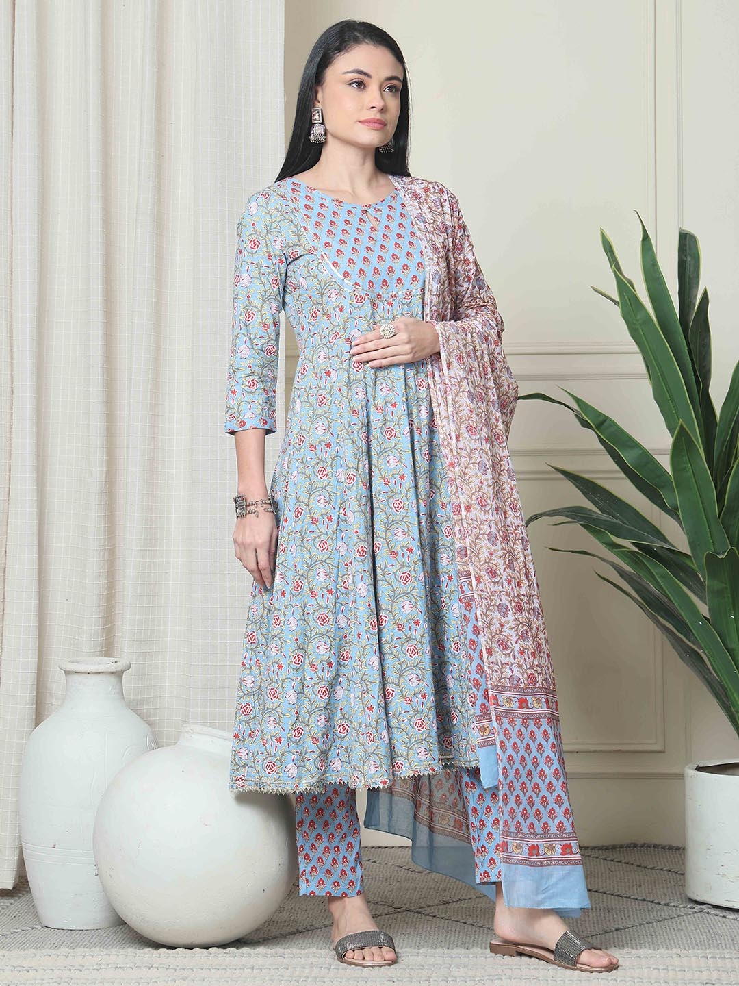Roly Poly Floral Printed Gotta Patti Pure Cotton Anarkali Kurta With Trousers And Dupatta, Blue
Roly Poly Floral Printed Gotta Patti Pure Cotton Anarkali Kurta With Trousers And Dupatta, Blue