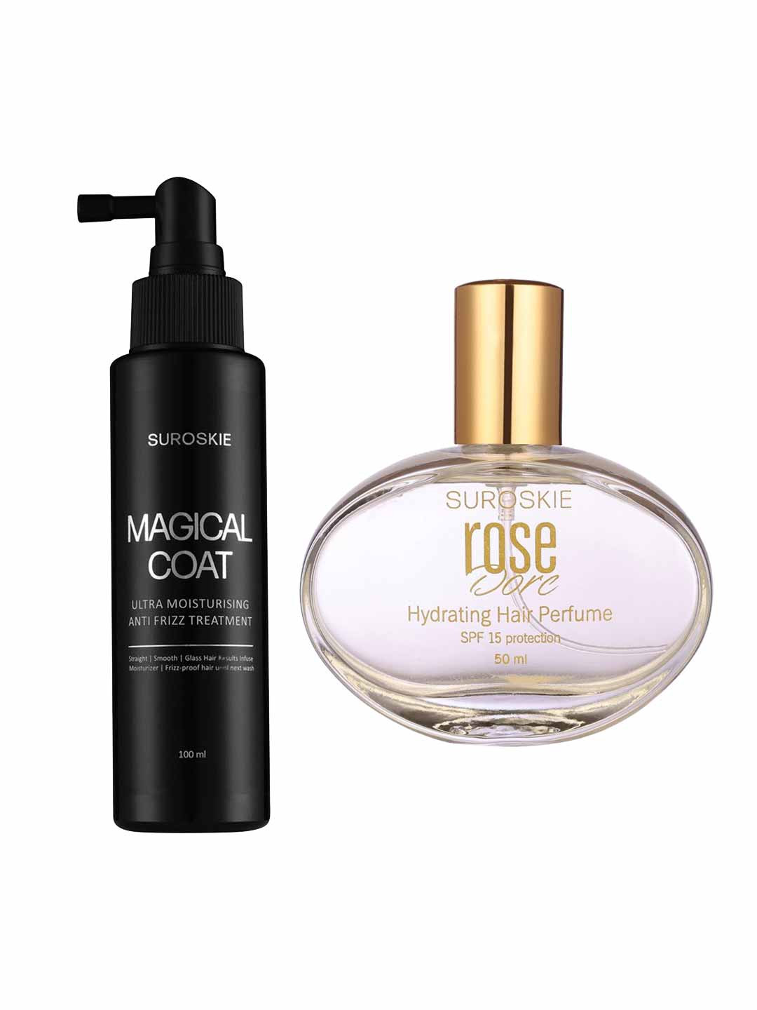 SUROSKIE Set of Rose Dore Hair Perfume 50ml & Magical Coat Anti-Frizz Treatment 100ml, Black 
SUROSKIE Set of Rose Dore Hair Perfume 50ml & Magical Coat Anti-Frizz Treatment 100ml, Black
