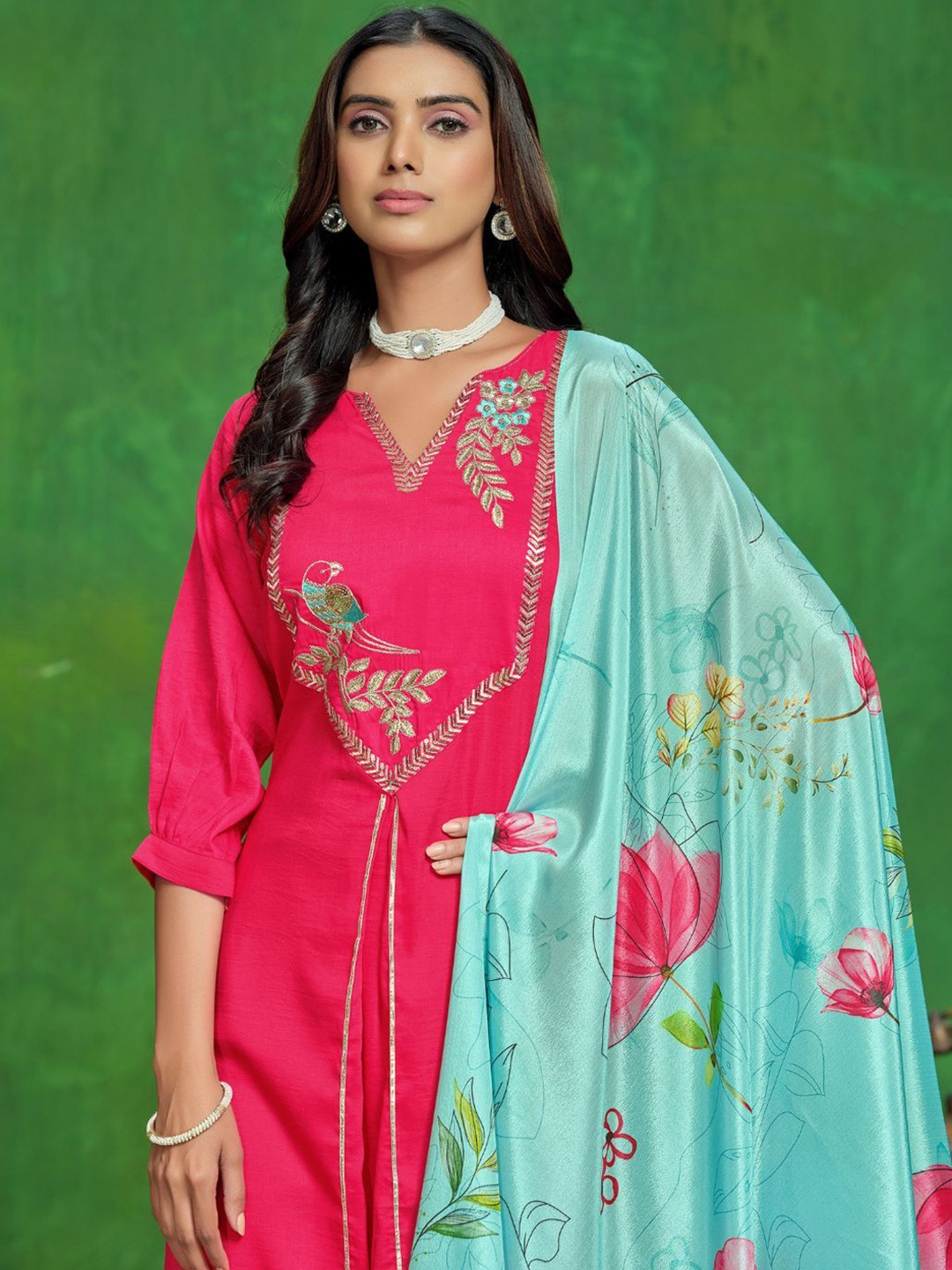 Sangria Embroidered Cotton Silk Asymmetrical Kurta Palazzo With Digital Print Dupatta, Pink
Sangria Embroidered Cotton Silk Asymmetrical Kurta Palazzo With Digital Print Dupatta, Pink