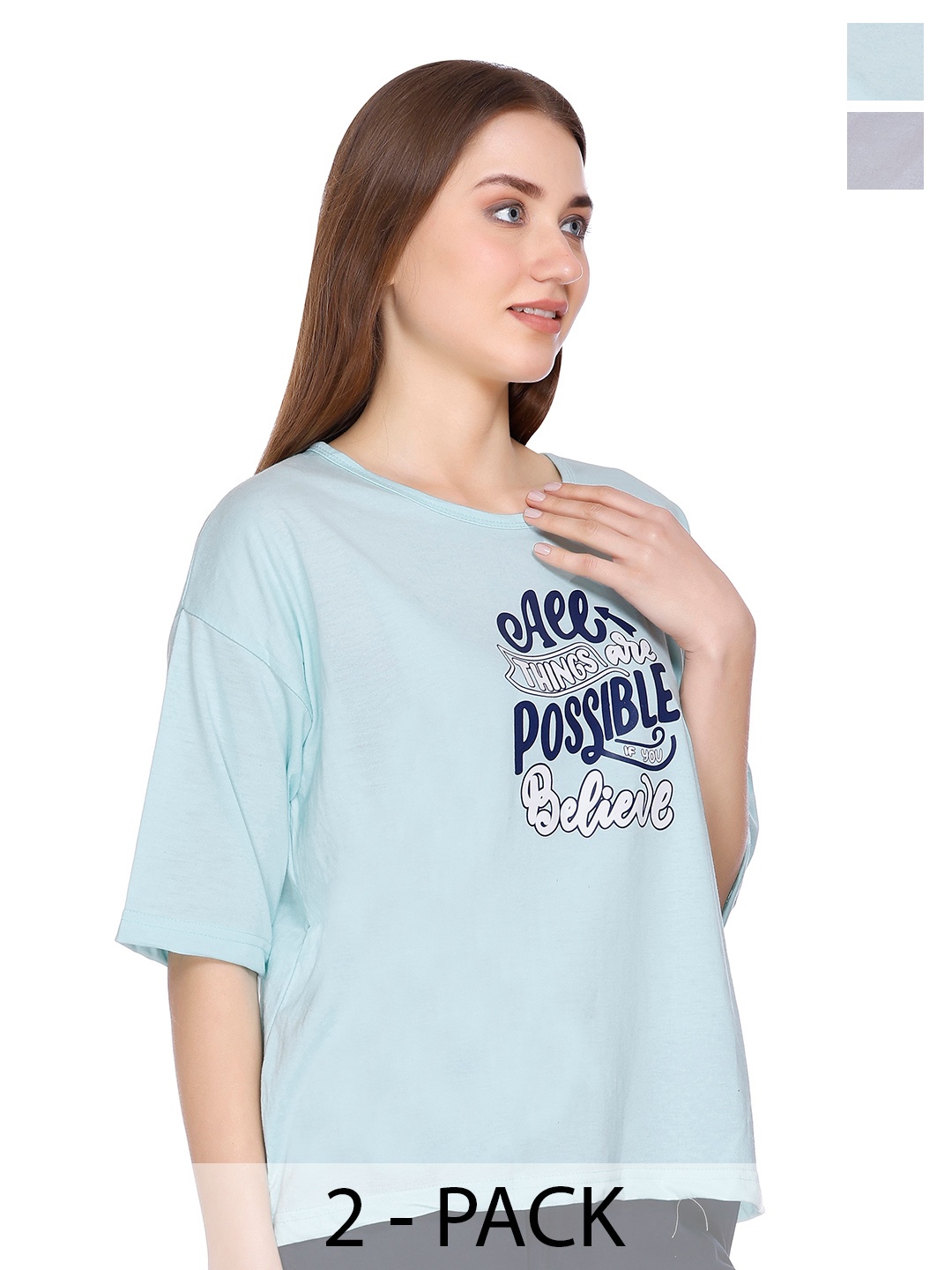 URBE-URBAN EVOLUTION Women Pack Of 2 Typography Printed Cotton Relaxed Fit T-shirts, Grey
URBE-URBAN EVOLUTION Women Pack Of 2 Typography Printed Cotton Relaxed Fit T-shirts, Grey