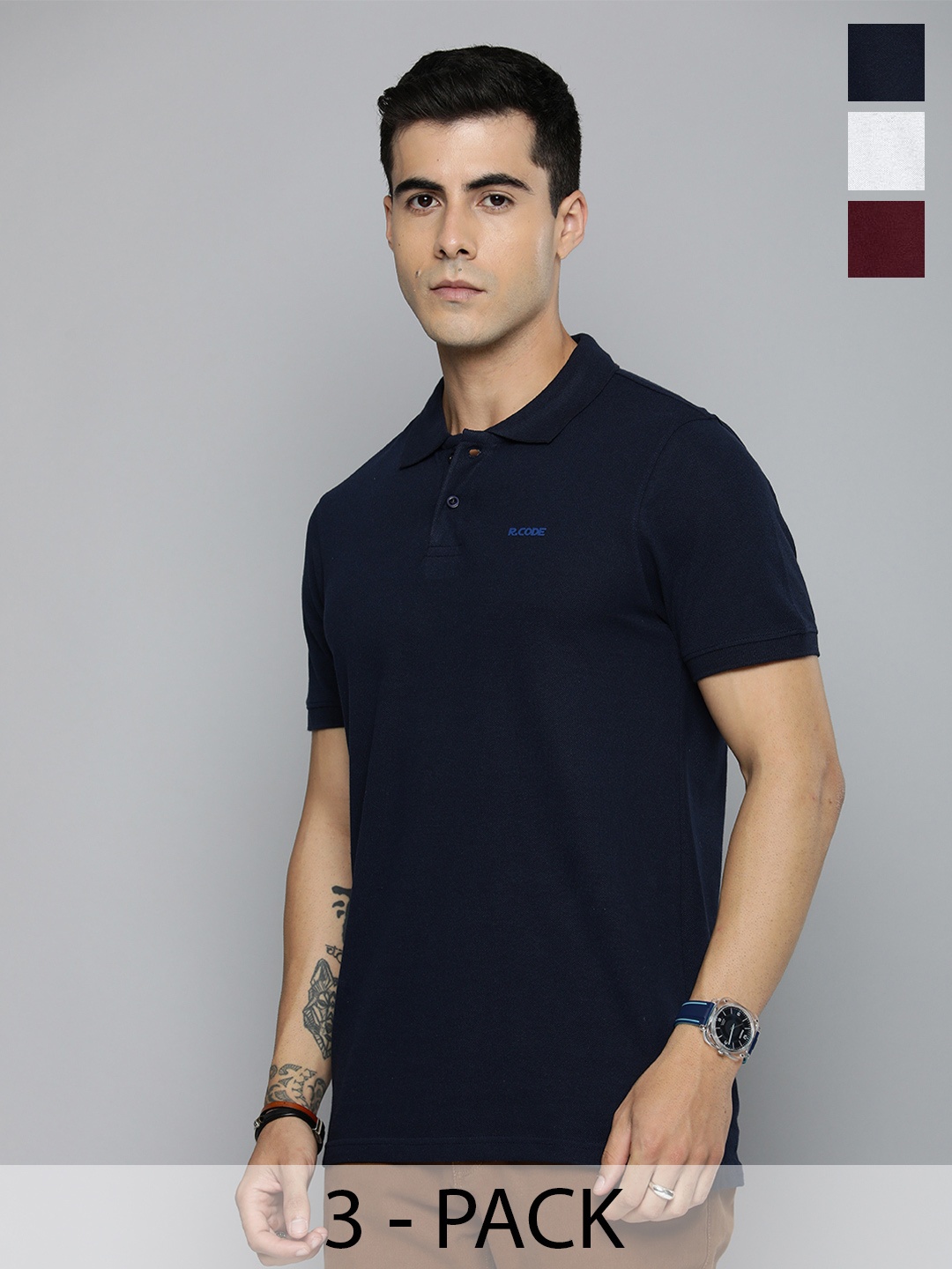 R.Code by The Roadster Lifestyle Co. Men Regular Fit Pack Of 3 Solid Polo Cotton T-shirts, Multi
R.Code by The Roadster Lifestyle Co. Men Regular Fit Pack Of 3 Solid Polo Cotton T-shirts, Multi