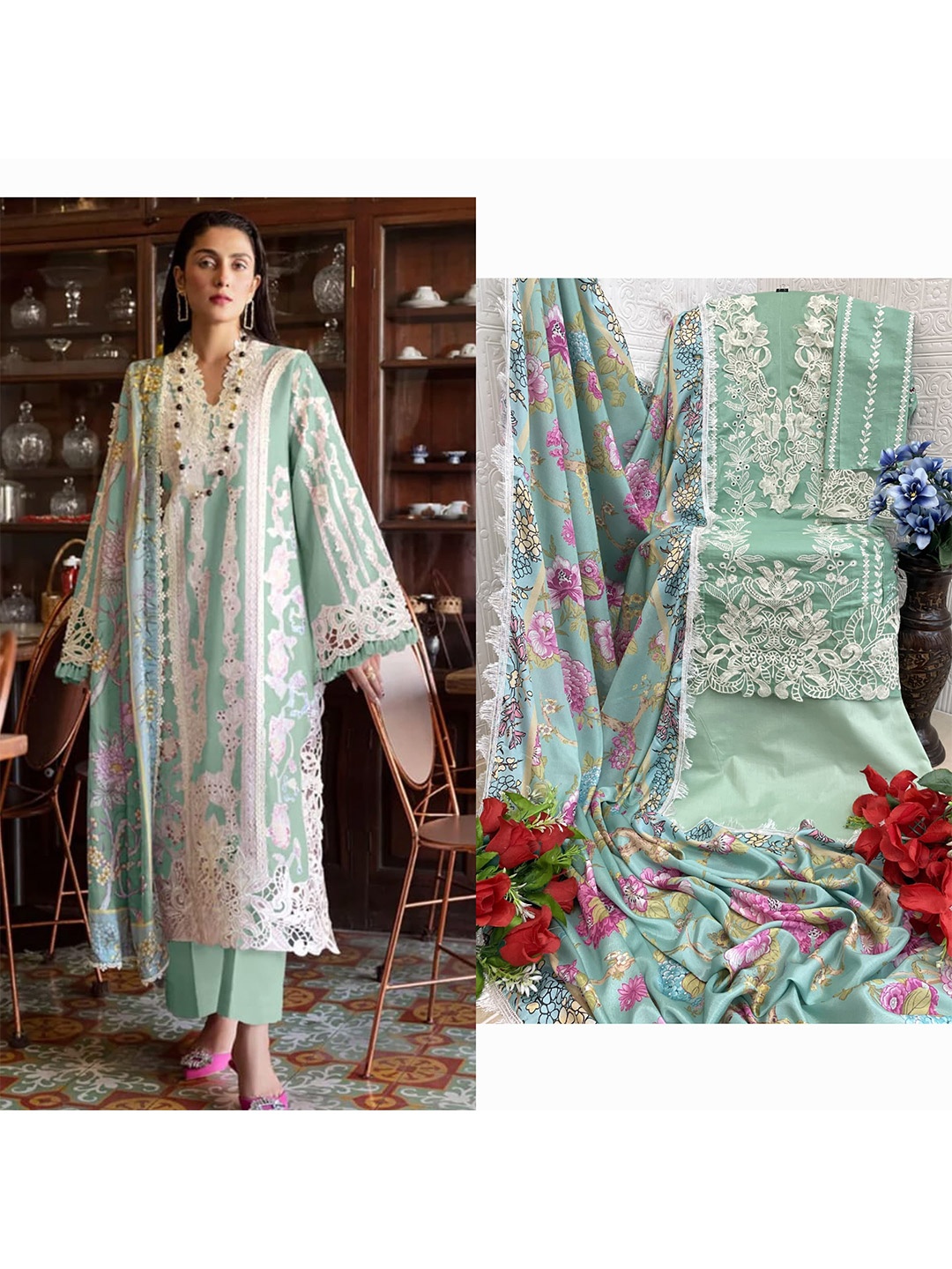 ANAMSA Ethnic Motifs Embroidered Pure Cotton Semi-Stitched Dress Material, Green
ANAMSA Ethnic Motifs Embroidered Pure Cotton Semi-Stitched Dress Material, Green