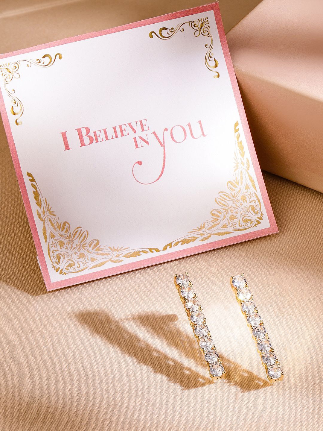 Rubans Valentine's 18K Gold Plated Cubic Zirconia Studded Elegant Bar Drop Earrings
Rubans Valentine's 18K Gold Plated Cubic Zirconia Studded Elegant Bar Drop Earrings