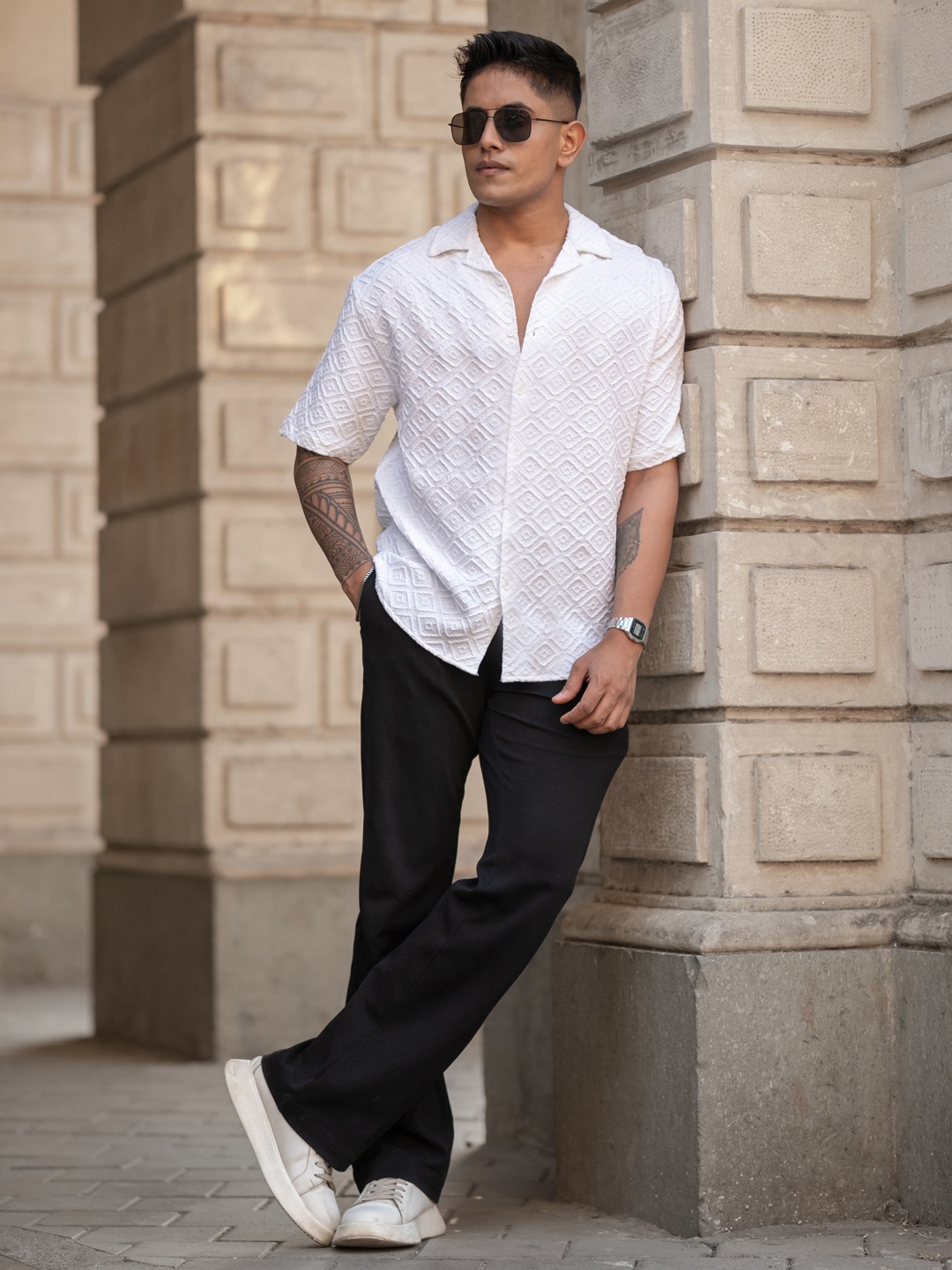 Powerlook Men Oversized Fit Cuban Collar Vertical Striped Cotton Casual Shirt, White
Powerlook Men Oversized Fit Cuban Collar Vertical Striped Cotton Casual Shirt, White