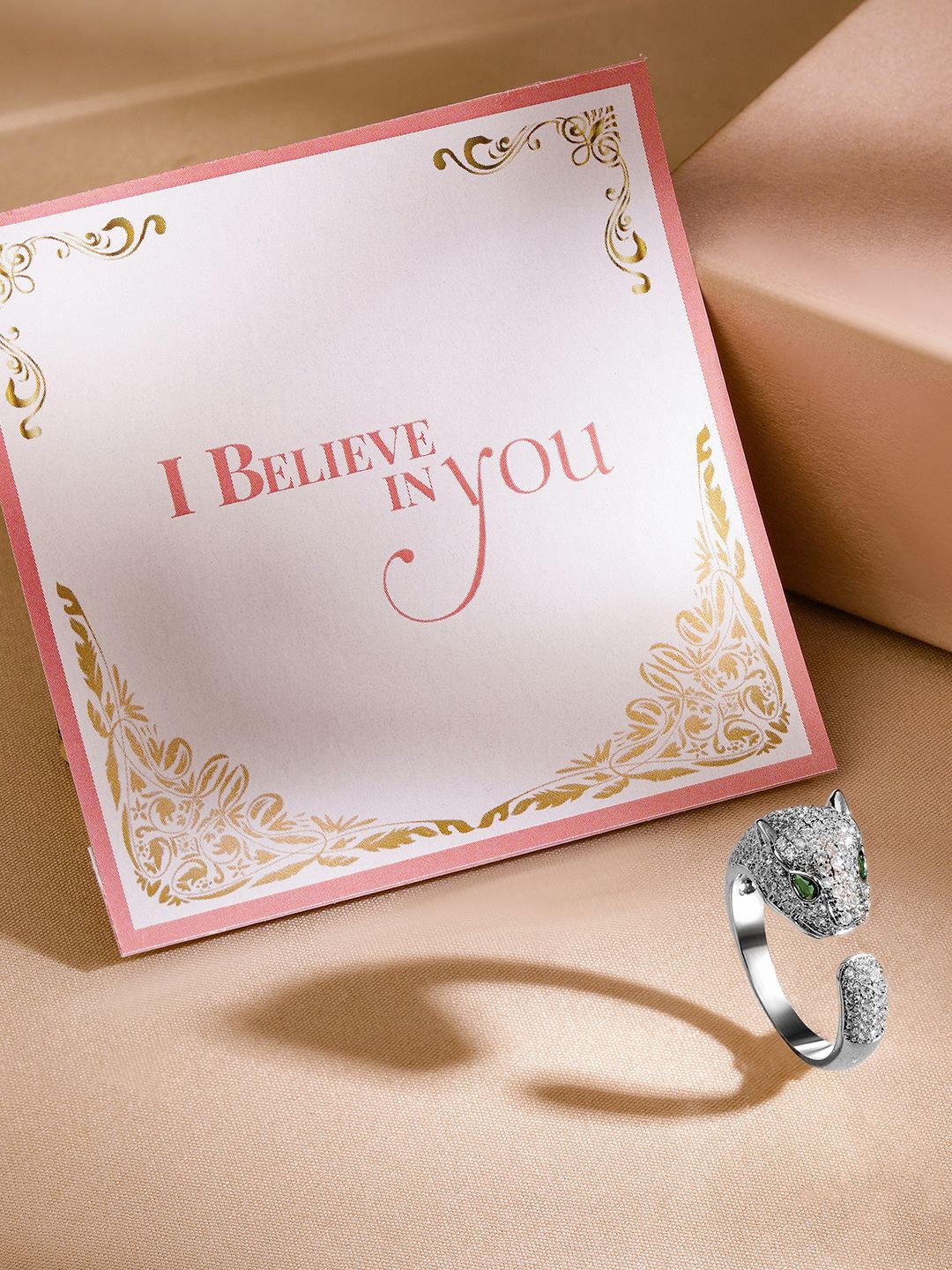 Rubans Valentine's Rhodium Plated Panther Ring Emerald & Cubic Zirconia Statement Jewelry, Silver
Rubans Valentine's Rhodium Plated Panther Ring Emerald & Cubic Zirconia Statement Jewelry, Silver