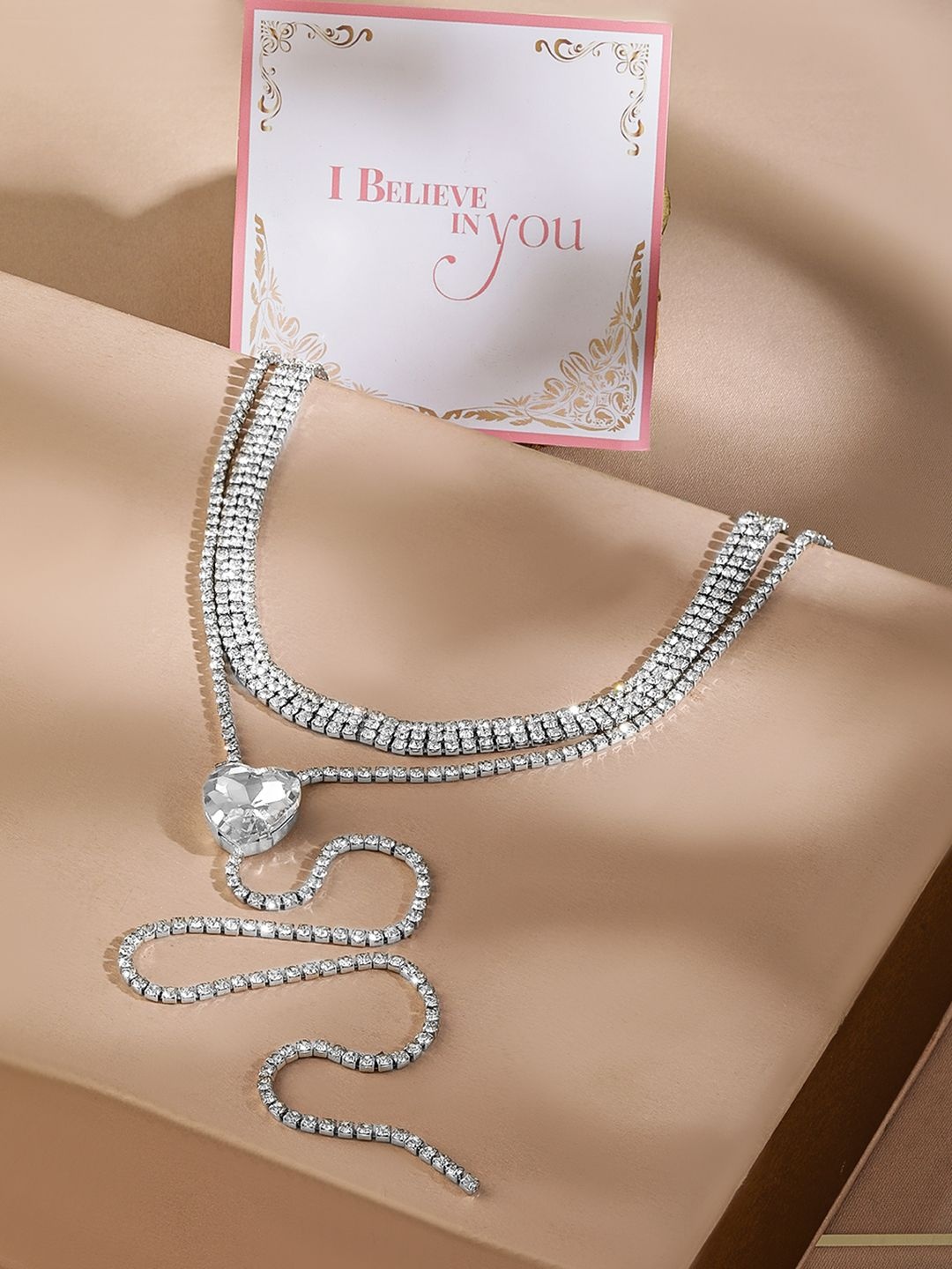 Rubans Valentine's Rhodium Plated CZ & Crystal Layered Y Shape Long Necklace, Silver
Rubans Valentine's Rhodium Plated CZ & Crystal Layered Y Shape Long Necklace, Silver
