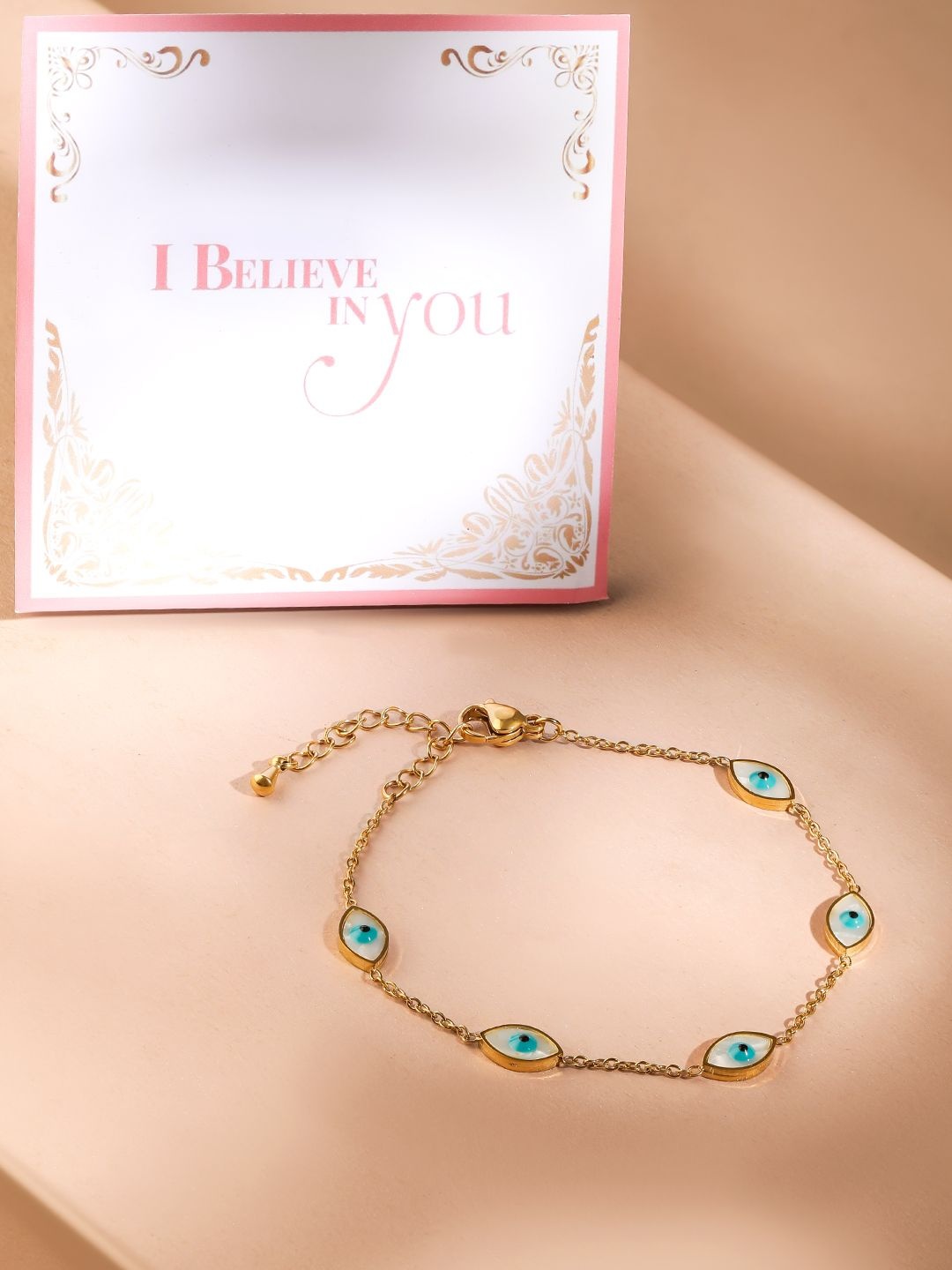 Rubans Valentine's 18K Gold Plated Stainless Steel Tarnish-Free Evil Eye Charm Bracelet
Rubans Valentine's 18K Gold Plated Stainless Steel Tarnish-Free Evil Eye Charm Bracelet