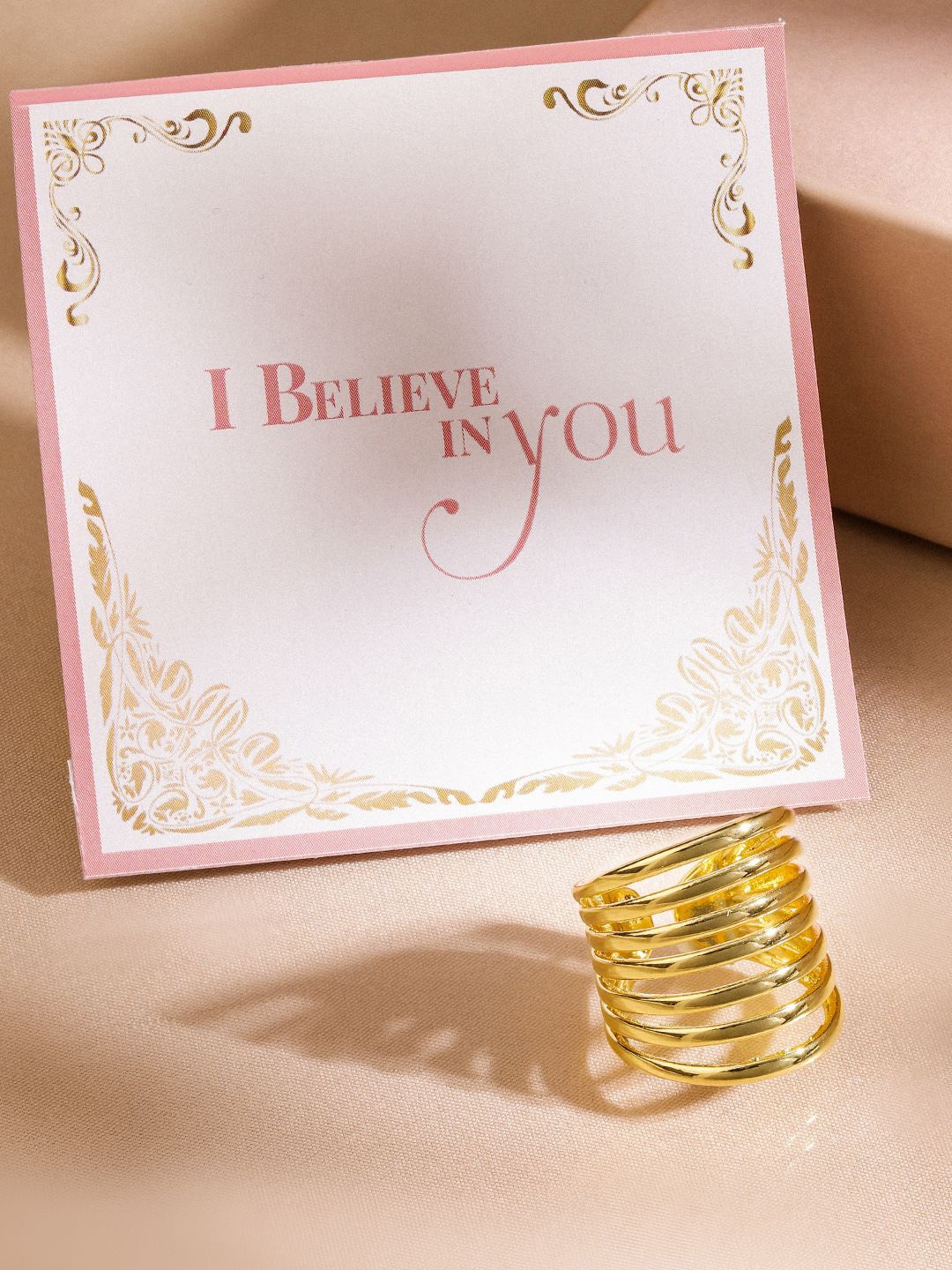 Rubans Valentine's 18K Gold Plated Bold & Fashionable Multi-Band Adjustable Finger Ring
Rubans Valentine's 18K Gold Plated Bold & Fashionable Multi-Band Adjustable Finger Ring