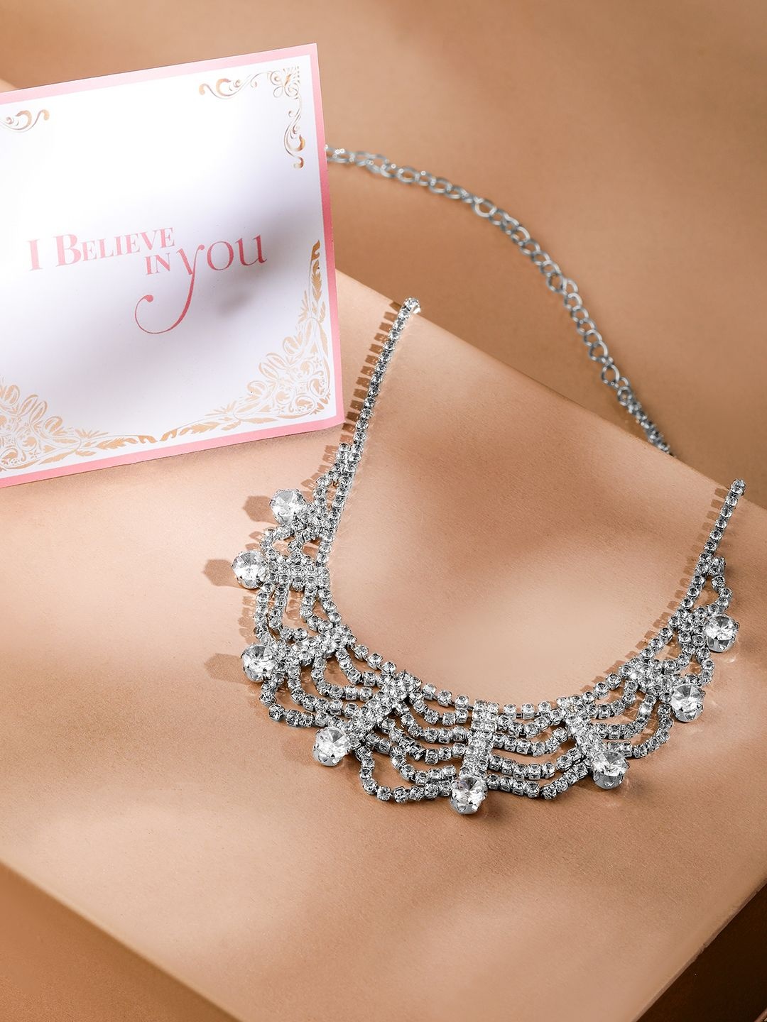 Rubans Valentine's Rhodium Plated AD & Cubic Zirconia Draped Statement Necklace, Silver
Rubans Valentine's Rhodium Plated AD & Cubic Zirconia Draped Statement Necklace, Silver