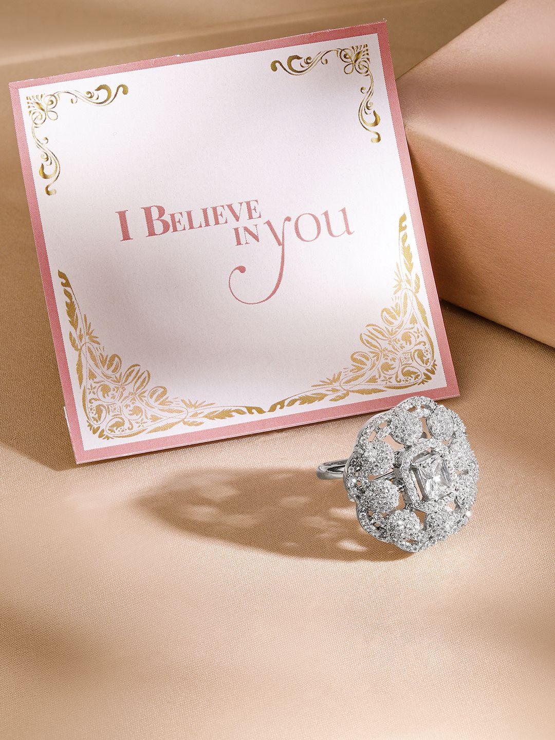 Rubans Valentine's Rhodium-Plated White Cubic Zirconia Studded Adjustable Finger Ring, Silver
Rubans Valentine's Rhodium-Plated White Cubic Zirconia Studded Adjustable Finger Ring, Silver