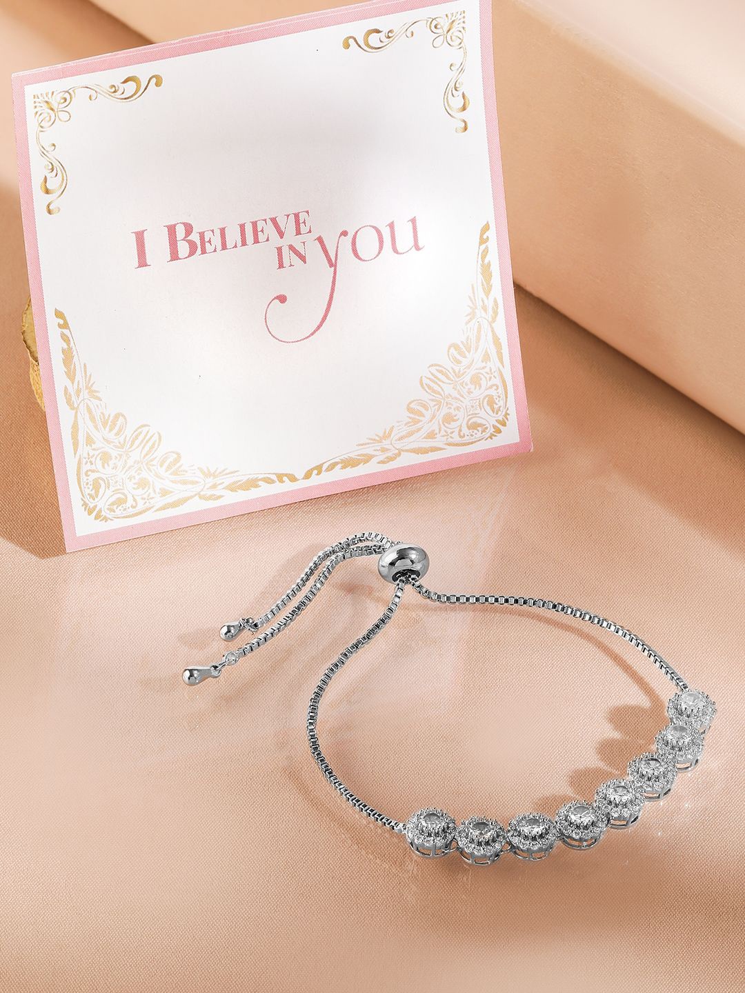 Rubans Valentine's Rhodium Plated Cubic Zirconia Studded Adjustable Bracelet, Silver
Rubans Valentine's Rhodium Plated Cubic Zirconia Studded Adjustable Bracelet, Silver