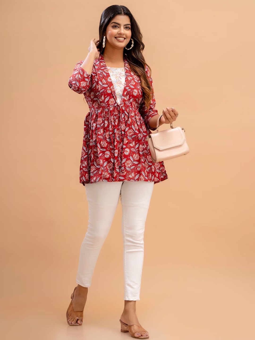 LIVING ROOTS Floral Block Printed Shawl Neck Pure Cotton A-Line Casual Short Kurti, Red
LIVING ROOTS Floral Block Printed Shawl Neck Pure Cotton A-Line Casual Short Kurti, Red