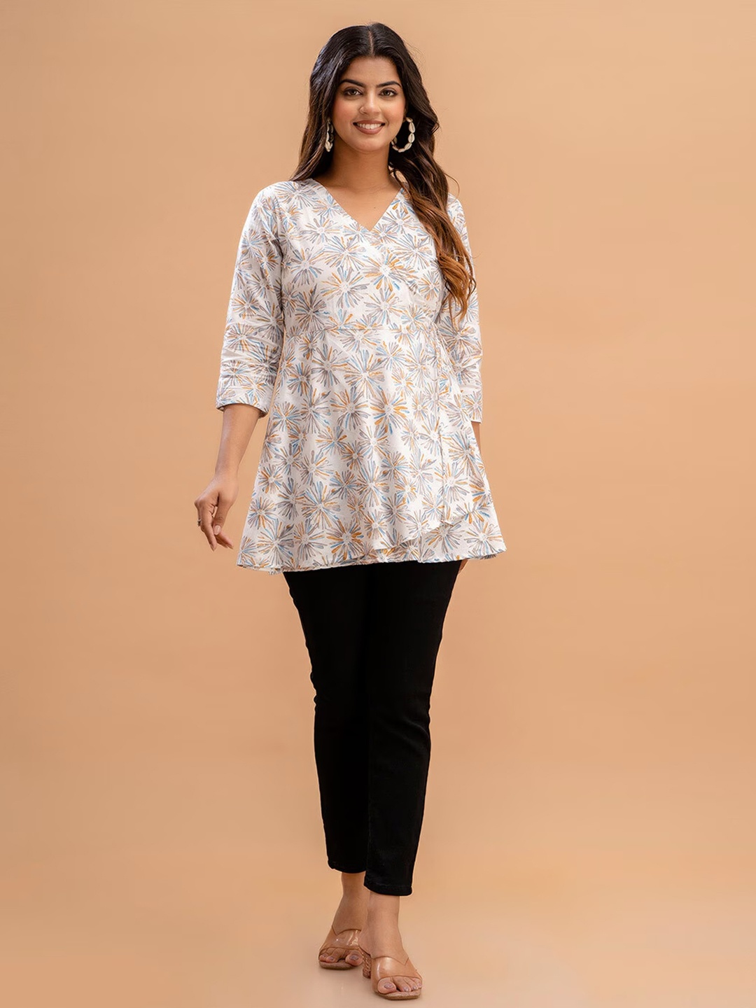 LIVING ROOTS Women Floral Pure Cotton V-Neck Angrakha A-Line Casual Short Kurti, White
LIVING ROOTS Women Floral Pure Cotton V-Neck Angrakha A-Line Casual Short Kurti, White
