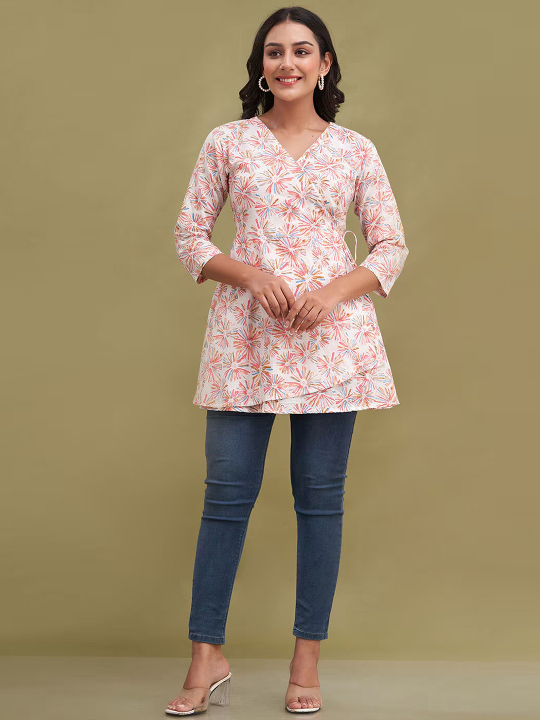 LIVING ROOTS Floral Block Printed Pure Cotton Angrakha A-Line Casual Short Kurti, White
LIVING ROOTS Floral Block Printed Pure Cotton Angrakha A-Line Casual Short Kurti, White