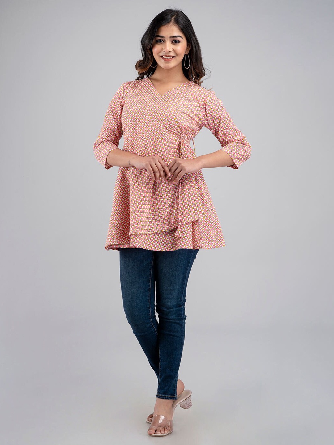 LIVING ROOTS Floral Block Printed V-Neck Pure Cotton Angrakha Casual Short Kurti, Pink
LIVING ROOTS Floral Block Printed V-Neck Pure Cotton Angrakha Casual Short Kurti, Pink