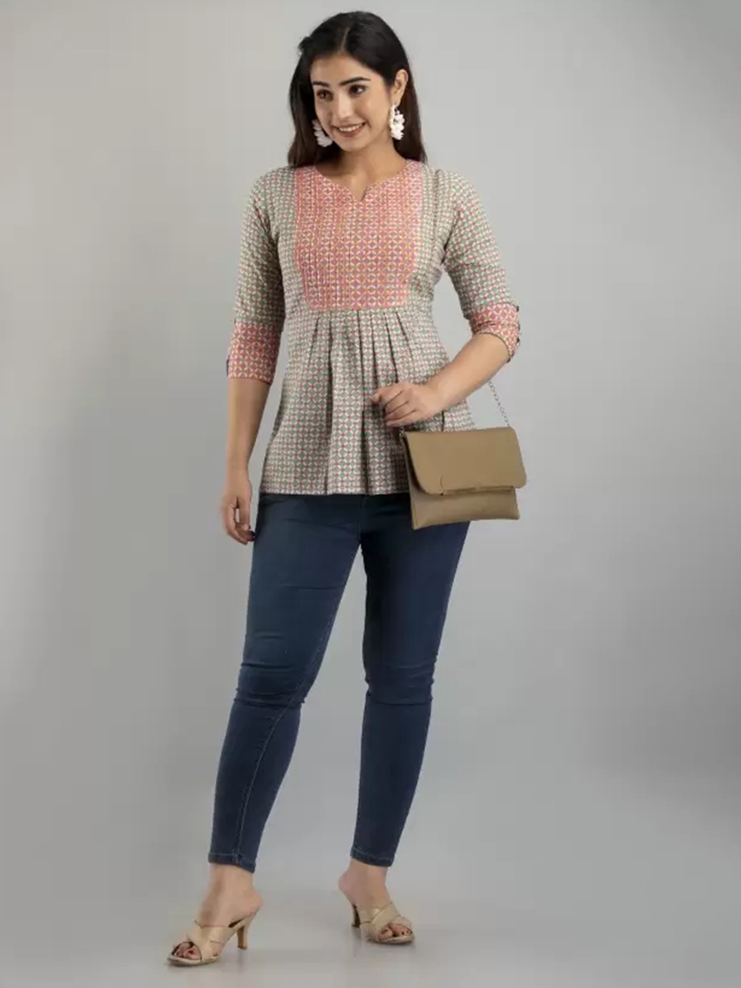 LIVING ROOTS Geometric Block Printed Pure Cotton Panelled A-Line Casual Short Kurti, Grey
LIVING ROOTS Geometric Block Printed Pure Cotton Panelled A-Line Casual Short Kurti, Grey