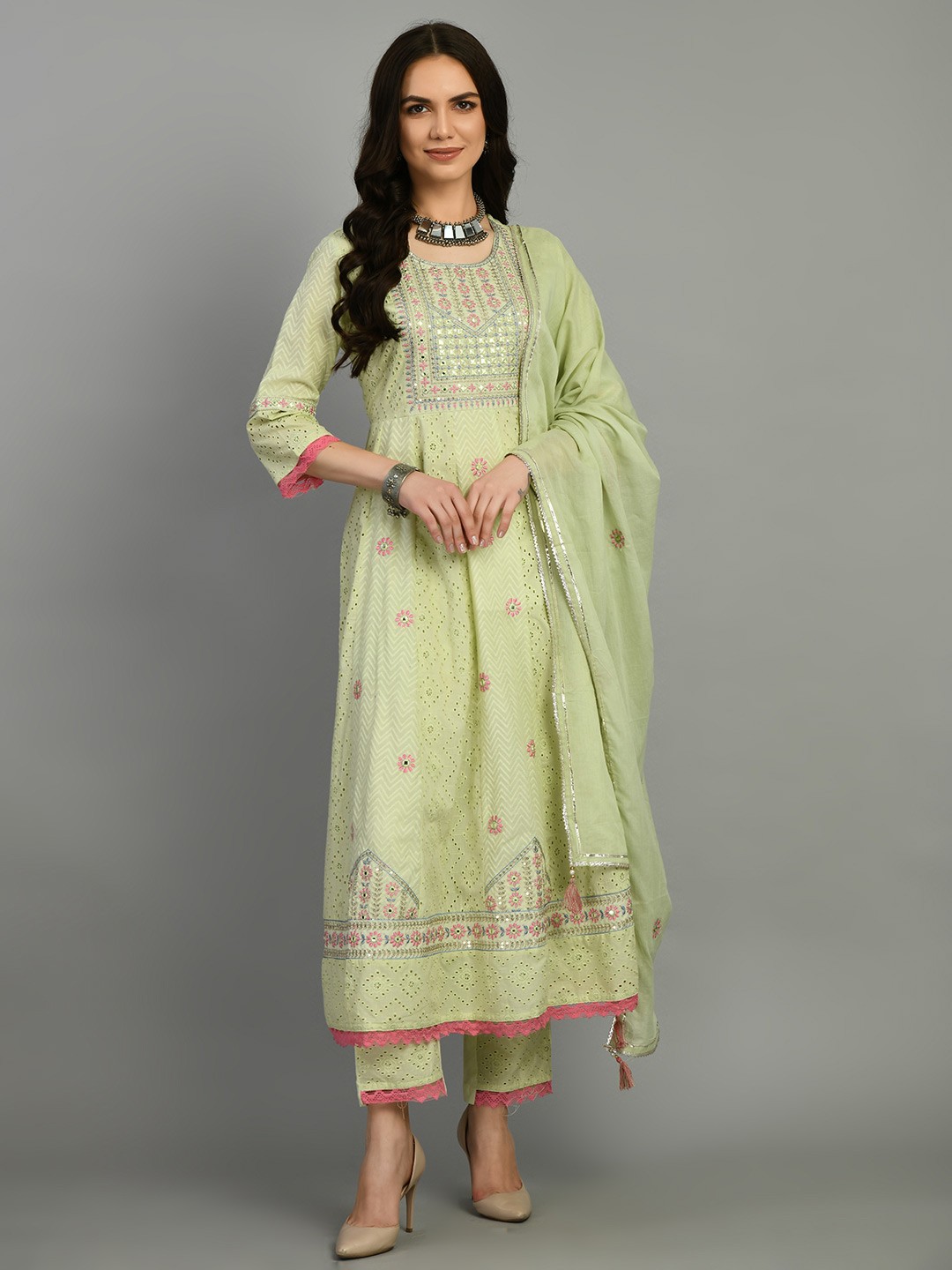 all about you Women Embroidered Angrakha Mirror Work Pure Cotton Kurta with Trousers & With Dupatta, Green
all about you Women Embroidered Angrakha Mirror Work Pure Cotton Kurta with Trousers & With Dupatta, Green