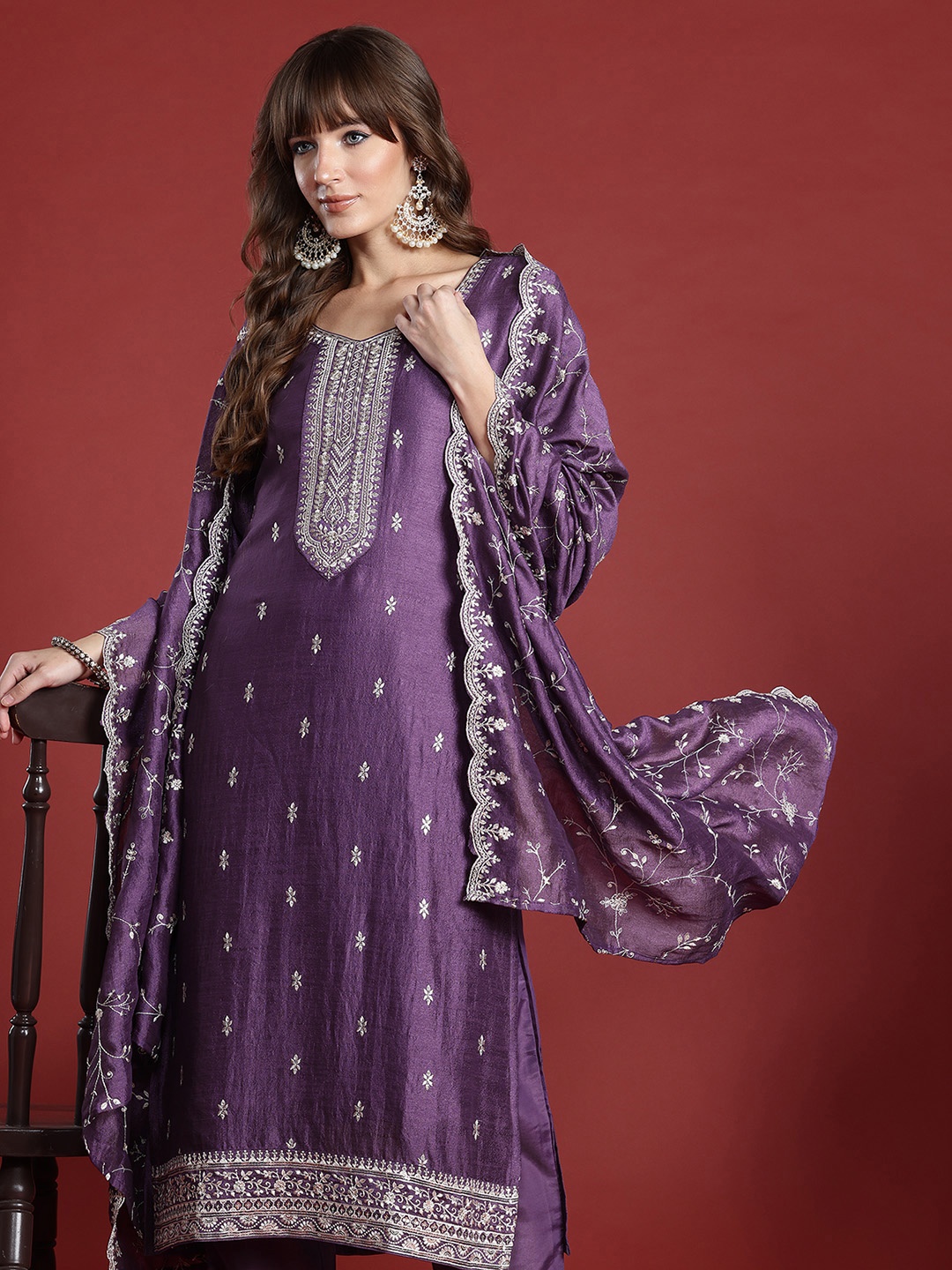 Indo Era Women Ethnic Motifs Embroidered Sequinned Kurta with Trousers & Dupatta, Purple
Indo Era Women Ethnic Motifs Embroidered Sequinned Kurta with Trousers & Dupatta, Purple