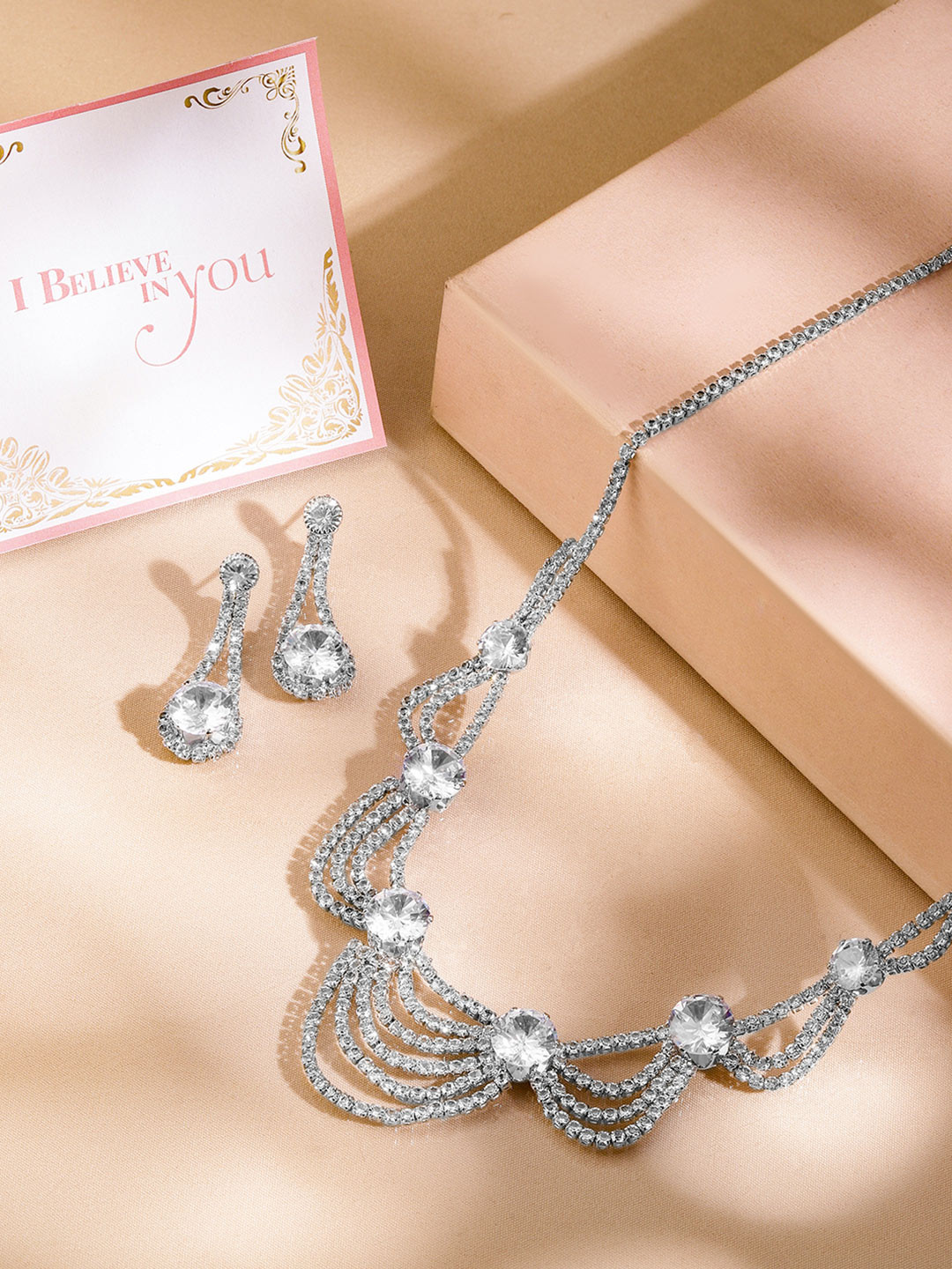 Rubans Valentine's Rhodium Plated AD & Cubic Zirconia Studded Layered Necklace Set, Silver
Rubans Valentine's Rhodium Plated AD & Cubic Zirconia Studded Layered Necklace Set, Silver