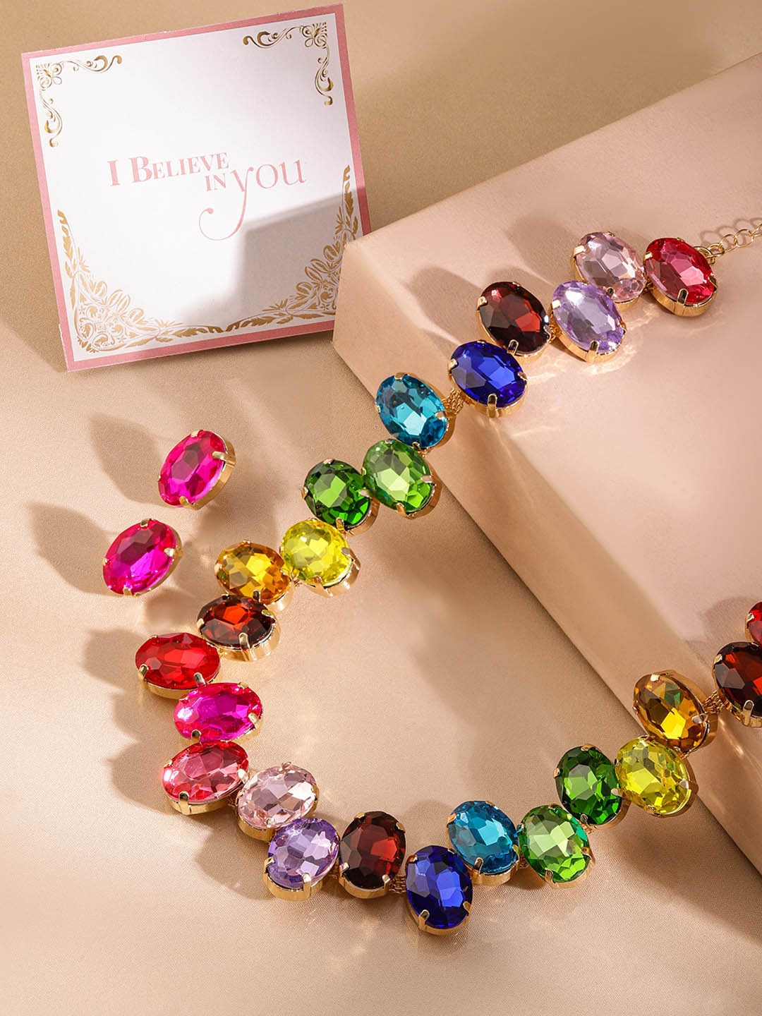 Rubans Valentine's 18K Gold Plated Multicolor Crystal AD Gemstone-Studded Jewellery Set
Rubans Valentine's 18K Gold Plated Multicolor Crystal AD Gemstone-Studded Jewellery Set