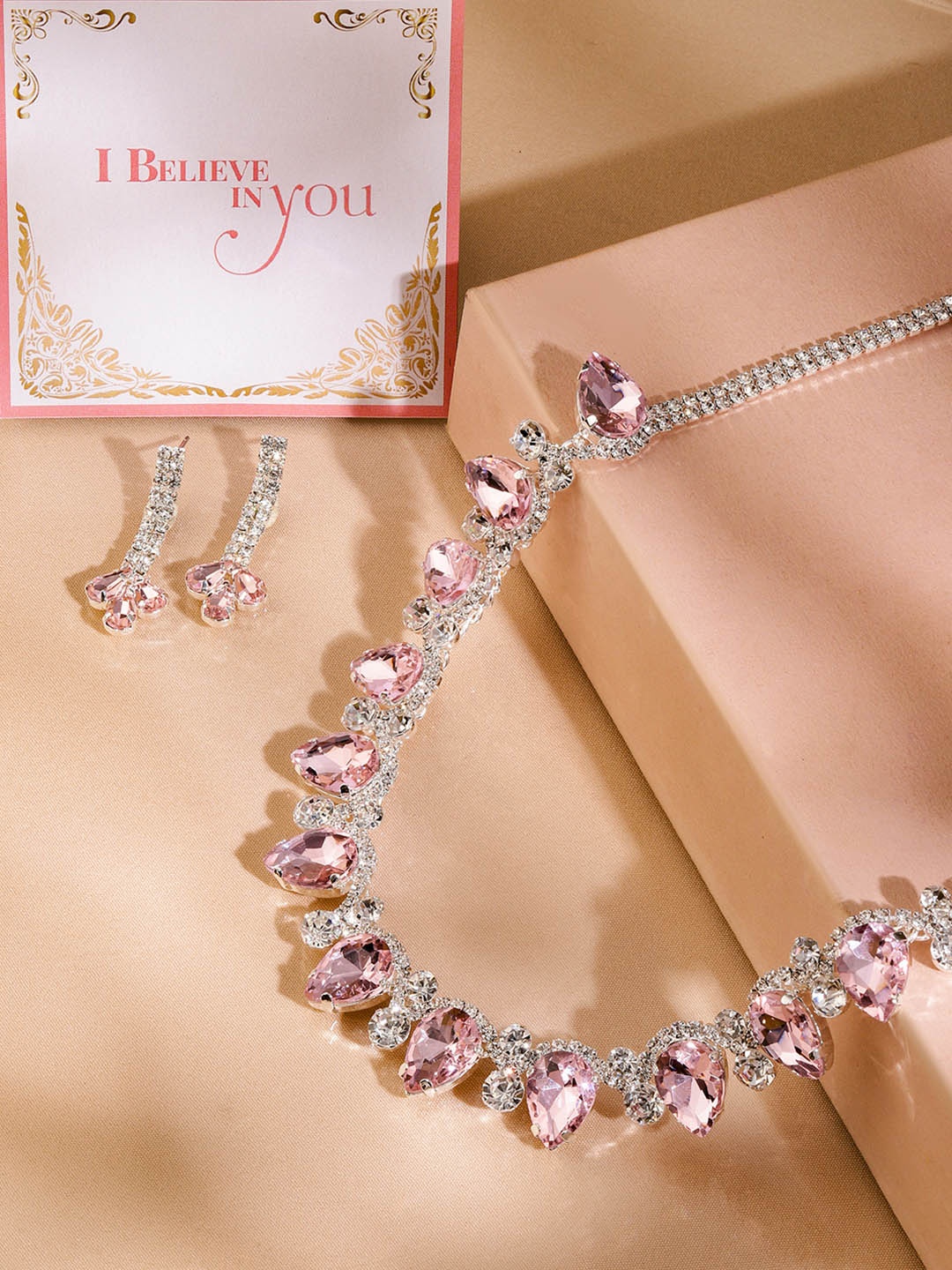 Rubans Valentine's Rhodium-Plated Crystal Pink AD & CZ Necklace with Earrings, Silver
Rubans Valentine's Rhodium-Plated Crystal Pink AD & CZ Necklace with Earrings, Silver