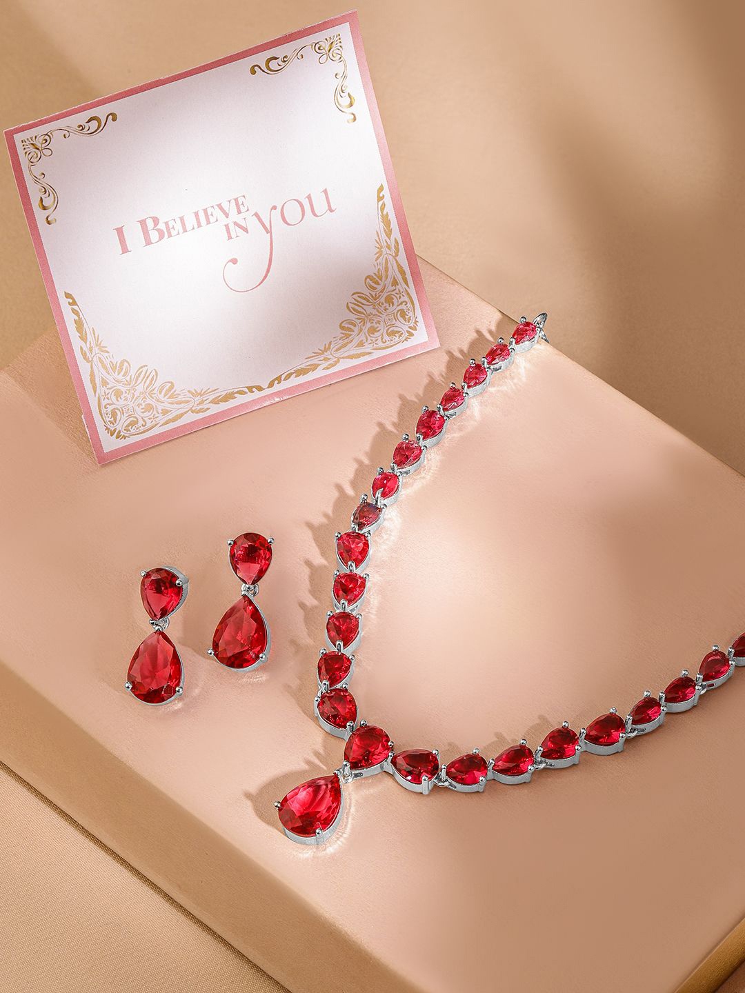 Rubans Valentine's Premium Rhodium Plated Ruby Red Studded Statement Jewellery Set, Silver
Rubans Valentine's Premium Rhodium Plated Ruby Red Studded Statement Jewellery Set, Silver
