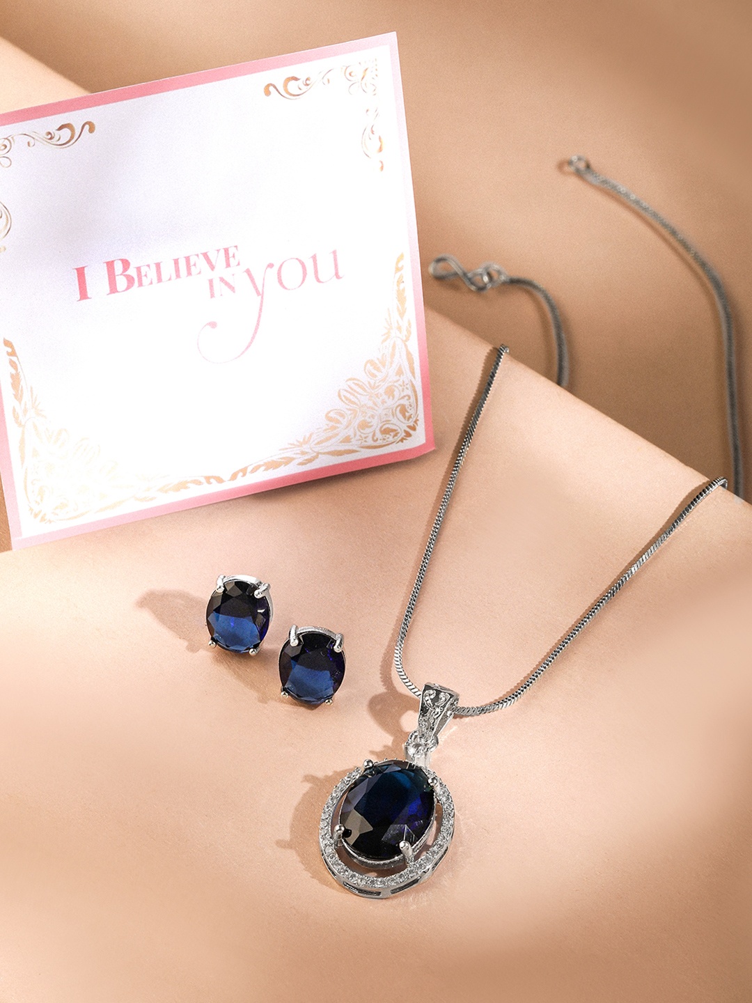 Rubans Valentine's Rhodium-Plated Blue Sapphire & CZ Pendant Necklace with Earrings, Silver
Rubans Valentine's Rhodium-Plated Blue Sapphire & CZ Pendant Necklace with Earrings, Silver