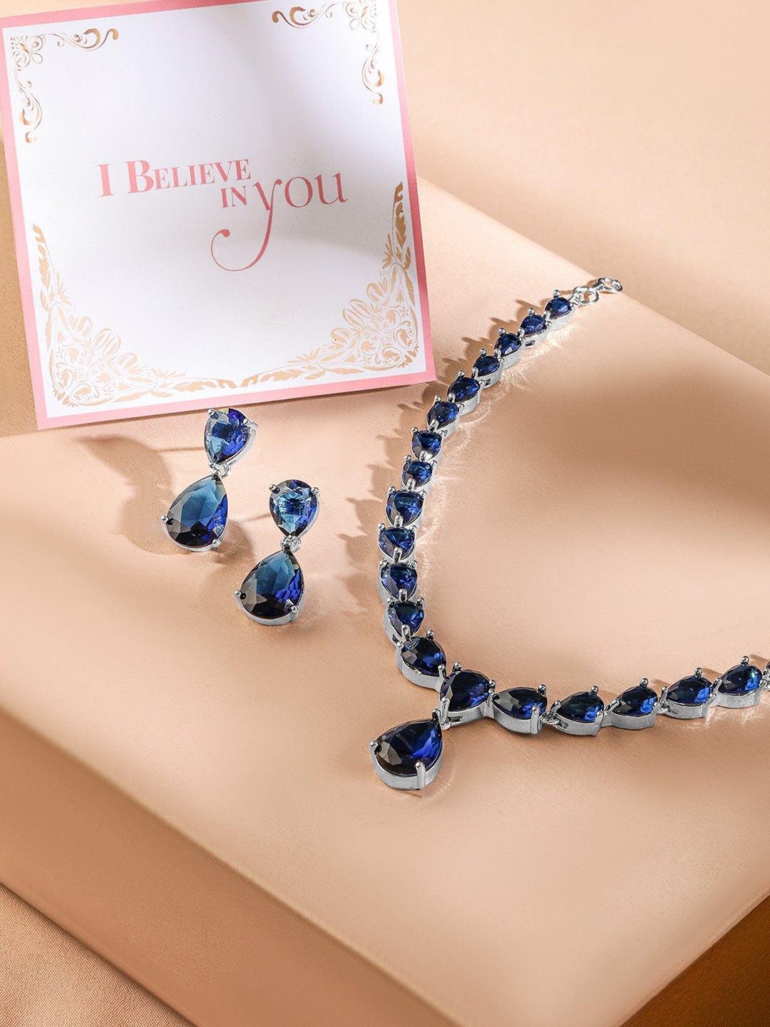 Rubans Valentine's Rhodium Plated Blue Sapphire & Cubic Zirconia Premium Jewelry Set, Silver
Rubans Valentine's Rhodium Plated Blue Sapphire & Cubic Zirconia Premium Jewelry Set, Silver
