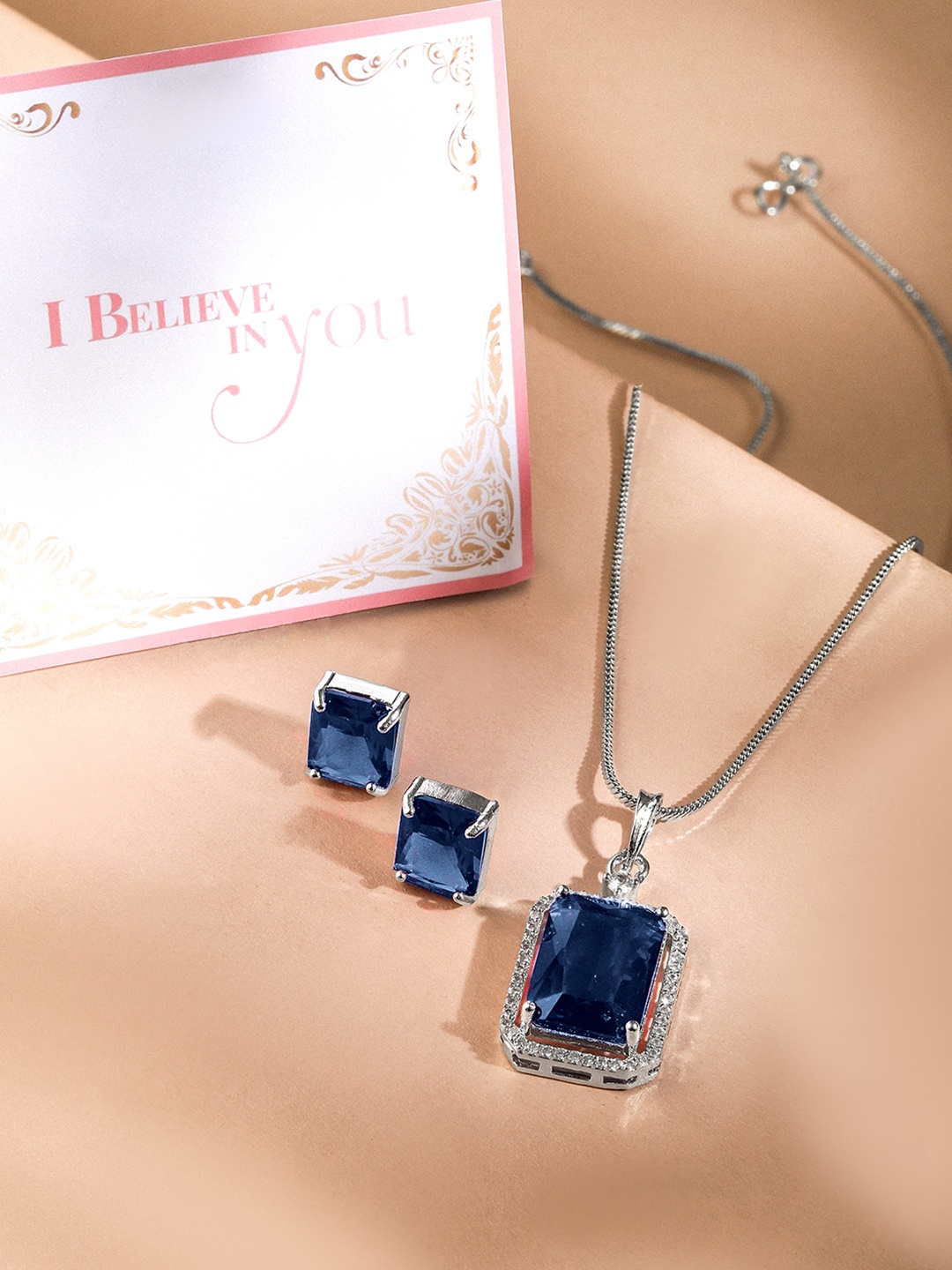 Rubans Valentine's Luxurious Rhodium-Plated Blue Sapphire & CZ Pendant Necklace Set, Silver
Rubans Valentine's Luxurious Rhodium-Plated Blue Sapphire & CZ Pendant Necklace Set, Silver