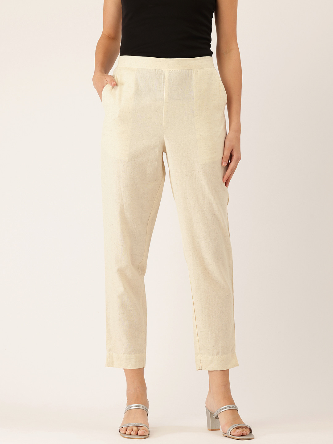 FERANOID Women Original Straight Fit High-Rise Easy Wash Pure Cotton Trousers, Off white
FERANOID Women Original Straight Fit High-Rise Easy Wash Pure Cotton Trousers, Off white