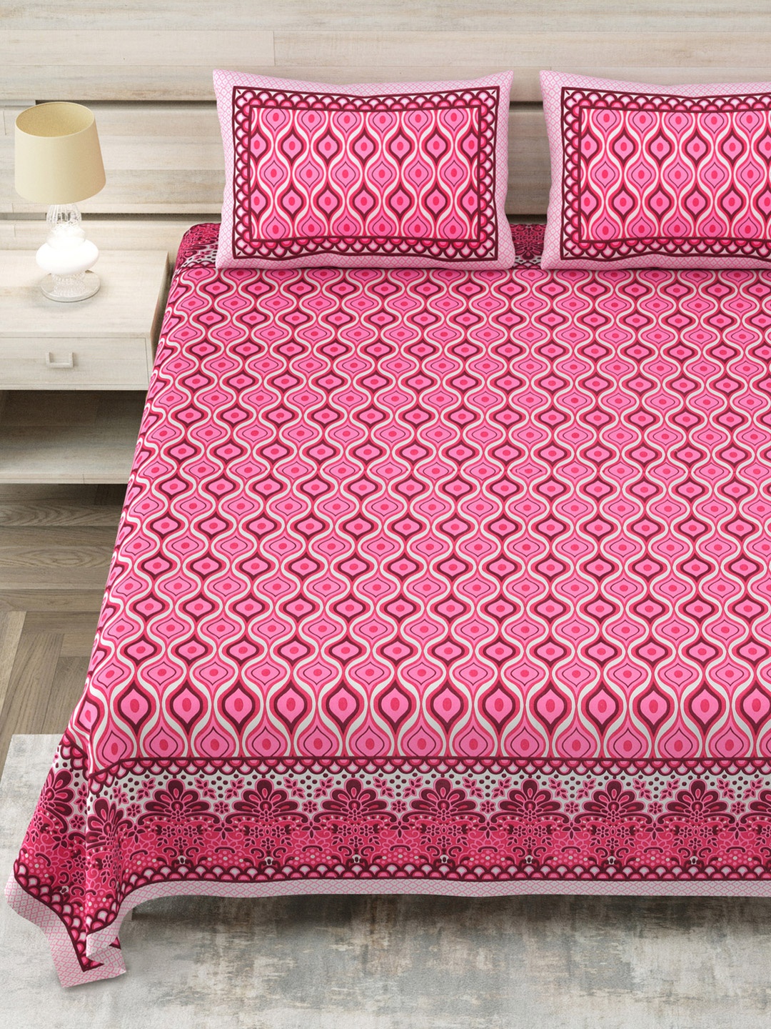 Aapno Rajasthan Pink Geometric Printed Pure Cotton 144 TC King Bedsheet Set 2.74m x 2.74m
Aapno Rajasthan Pink Geometric Printed Pure Cotton 144 TC King Bedsheet Set 2.74m x 2.74m