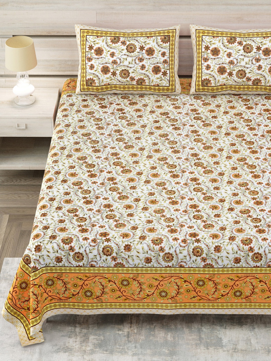 Aapno Rajasthan Yellow Floral Printed Pure Cotton 144 TC King Bedsheet Set 2.74m x 2.74m, White
Aapno Rajasthan Yellow Floral Printed Pure Cotton 144 TC King Bedsheet Set 2.74m x 2.74m, White