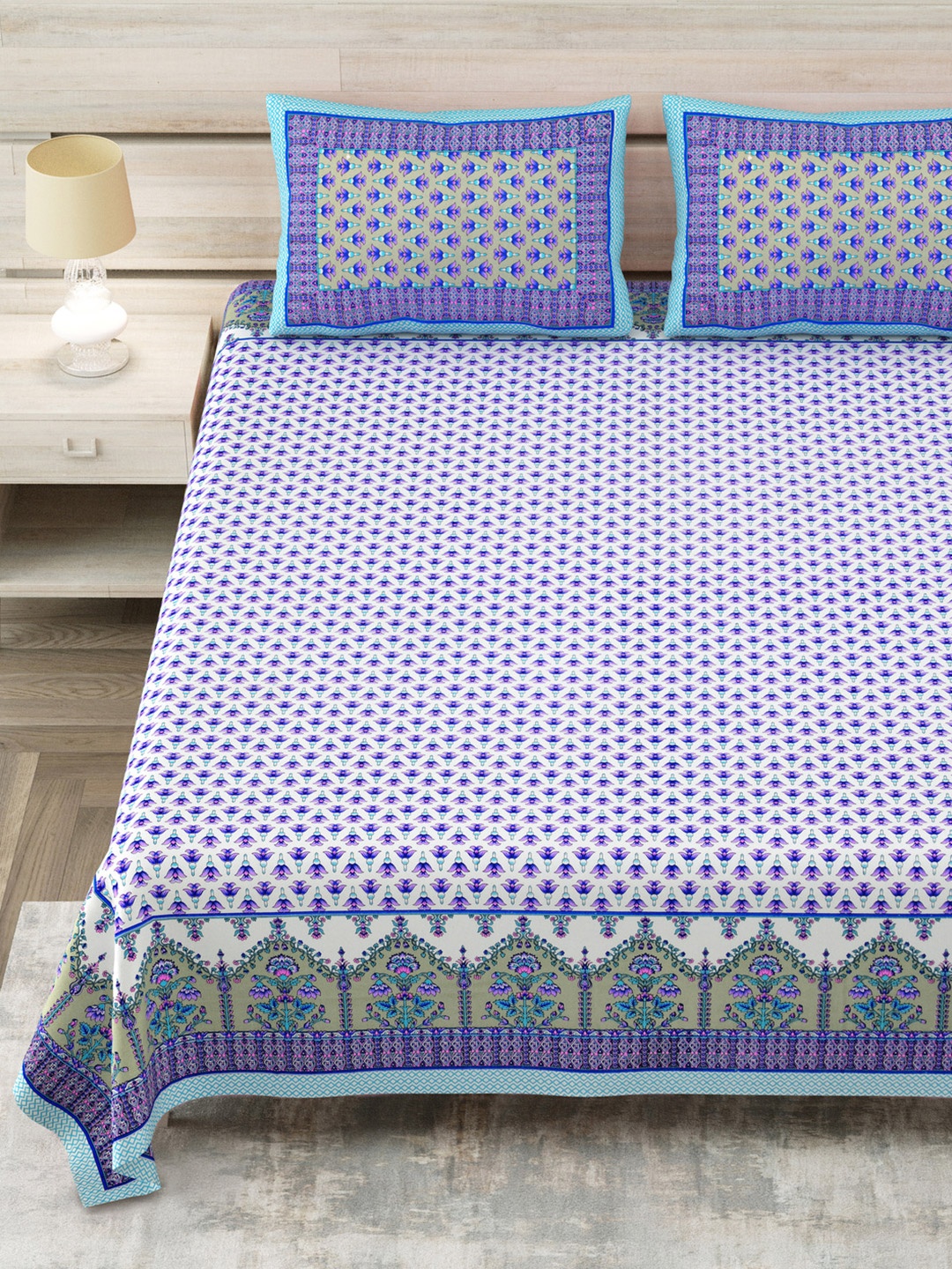 Aapno Rajasthan Blue Floral Printed Pure Cotton 144 TC King Bedsheet Set 2.74m x 2.74m, White
Aapno Rajasthan Blue Floral Printed Pure Cotton 144 TC King Bedsheet Set 2.74m x 2.74m, White