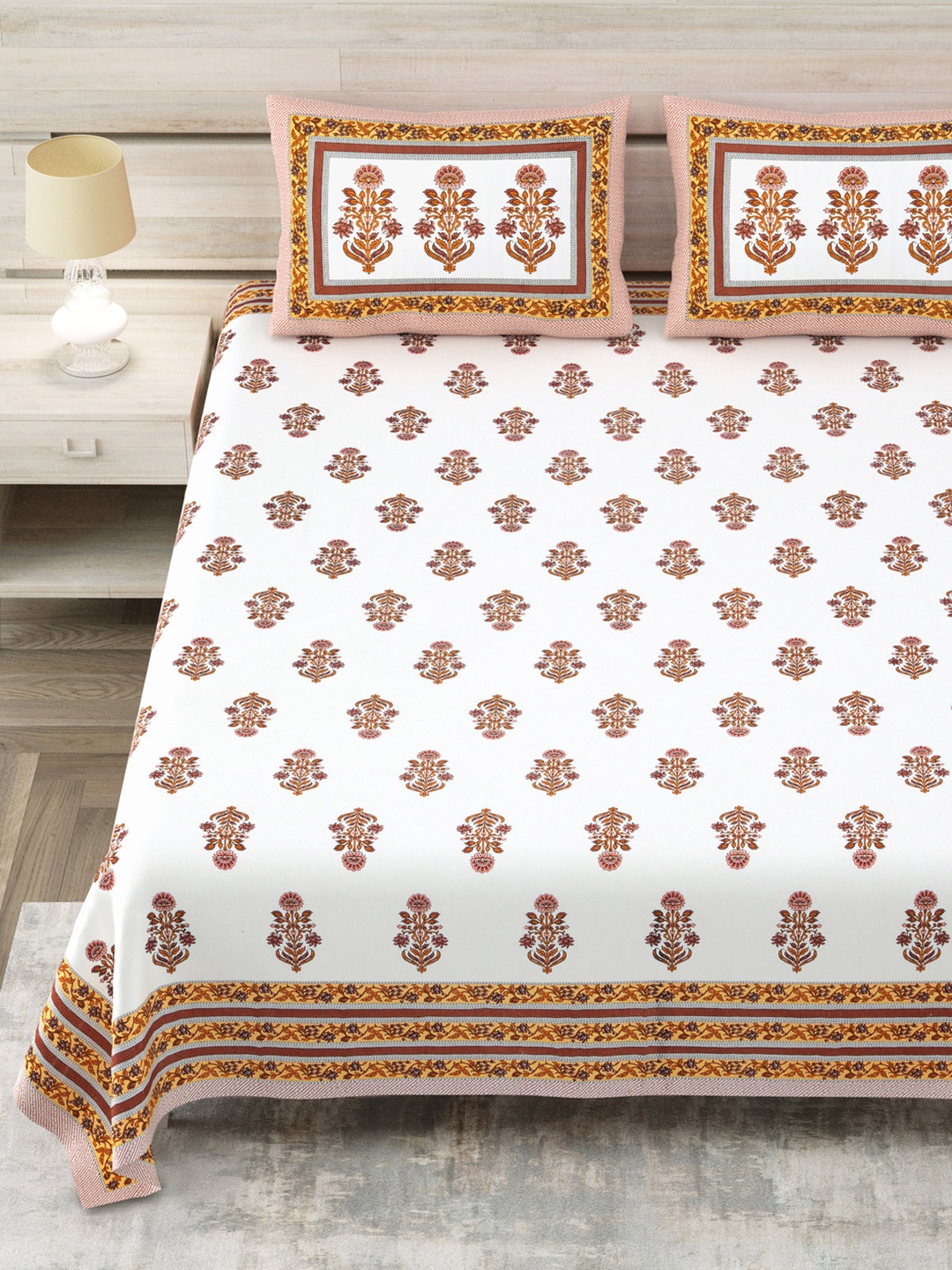 Aapno Rajasthan White Floral Printed Pure Cotton 144 TC King Bedsheet Set 2.74m x 2.74m
Aapno Rajasthan White Floral Printed Pure Cotton 144 TC King Bedsheet Set 2.74m x 2.74m