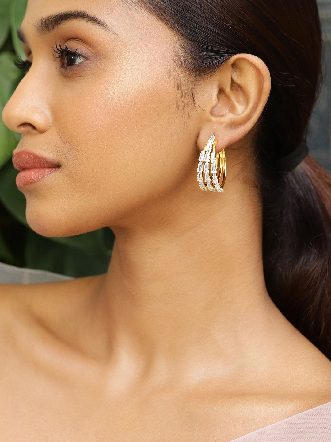 Rubans Voguish 18K Gold Plated Cubic Zirconia Studded Multi Row Hoop Earrings
Rubans Voguish 18K Gold Plated Cubic Zirconia Studded Multi Row Hoop Earrings