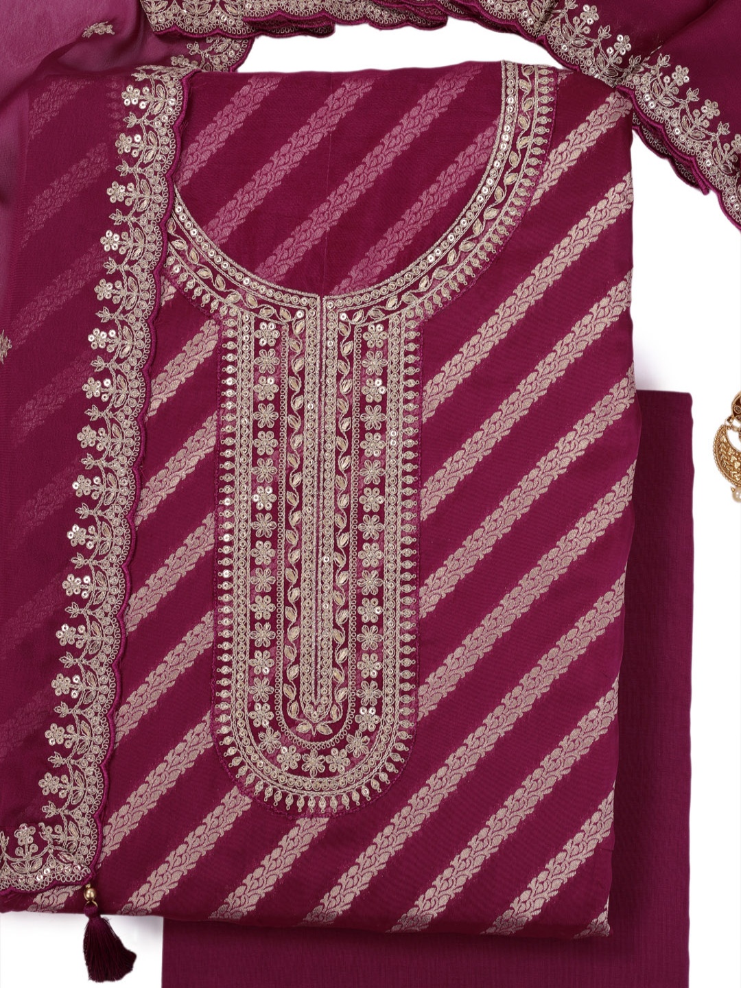 KULEESH Ethnic Motifs Woven Design Sequinned Organza Jacquard Unstitched Dress Material, Magenta
KULEESH Ethnic Motifs Woven Design Sequinned Organza Jacquard Unstitched Dress Material, Magenta