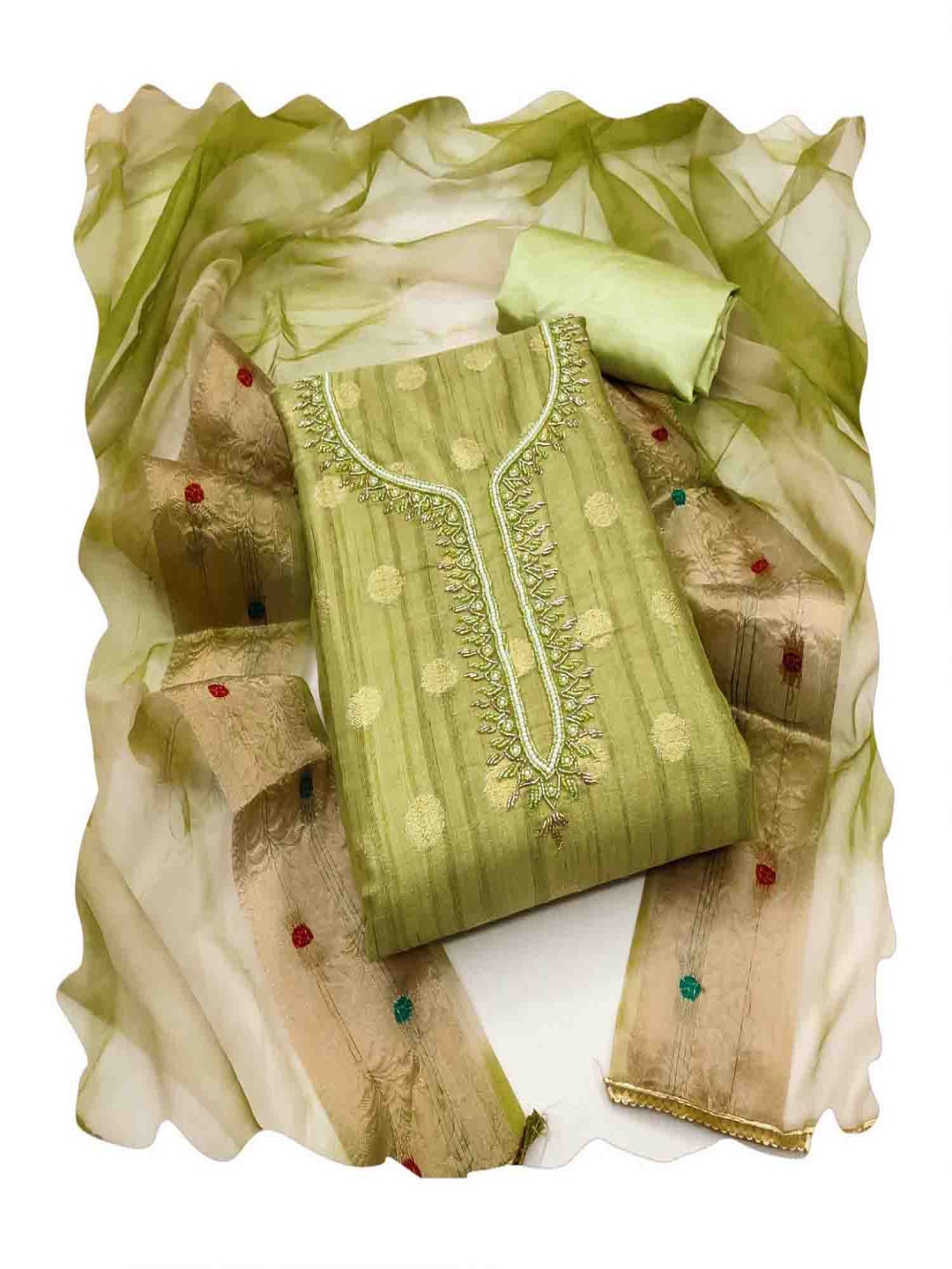 NEGRONI Floral Embroidered Beads And Stones Unstitched Dress Material, Green
NEGRONI Floral Embroidered Beads And Stones Unstitched Dress Material, Green